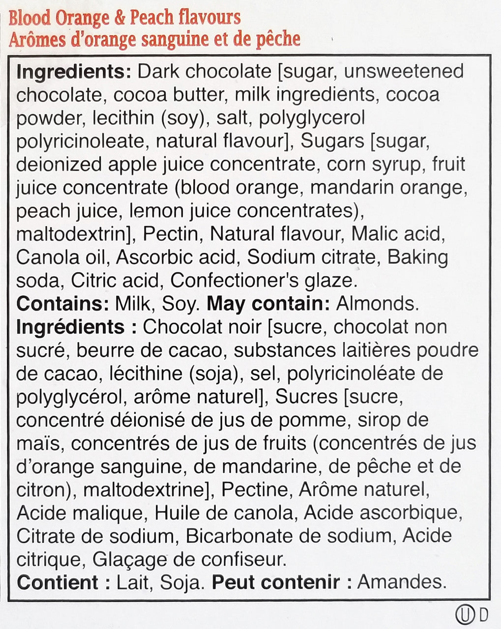 Brookside Dark Chocolate Variety Pack Blood Orange & Peach, 800g/1.75 lb Box Ingredients