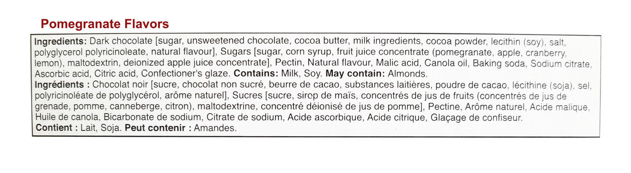 Brookside Dark Chocolate Variety Pack, Pomegranate 800g/1.75 lb Box Ingredients