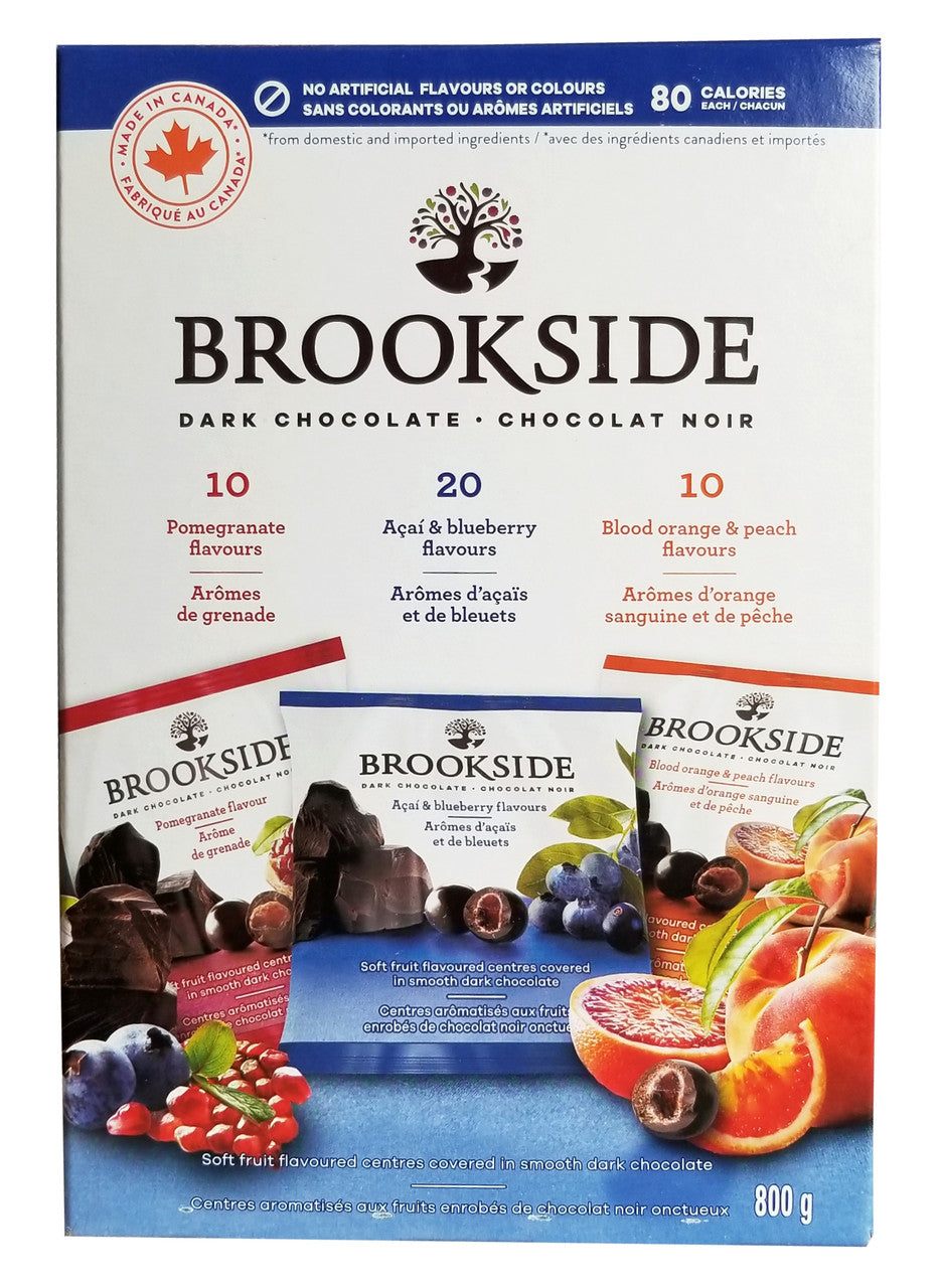 Brookside Dark Chocolate Variety Pack, Pomegranate, Acai & Blueberry, Blood Orange & Peach, 800g/1.75 lb Box