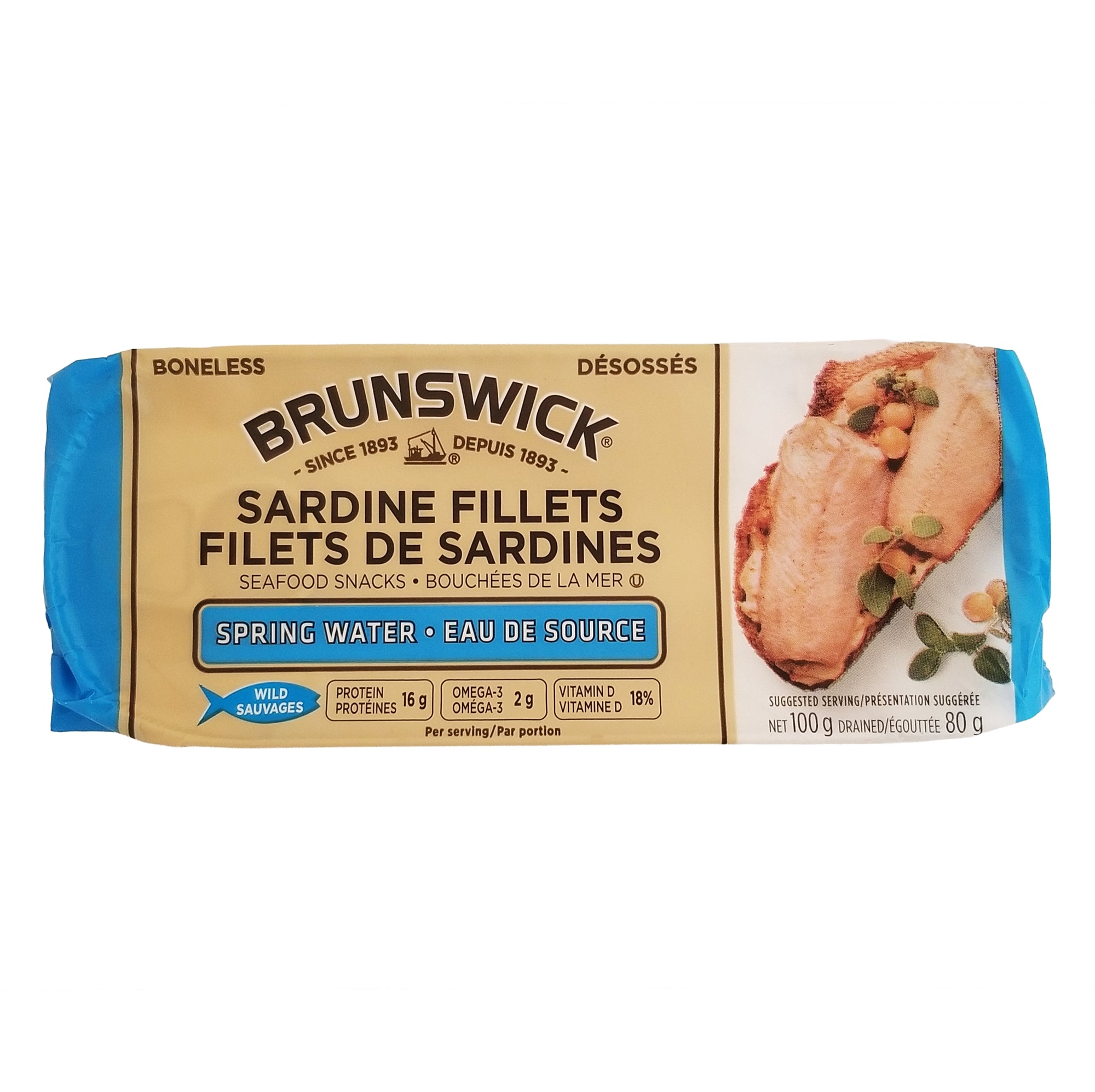 Brunswick Sardines in Spring Water 100g (3.5oz) can front view