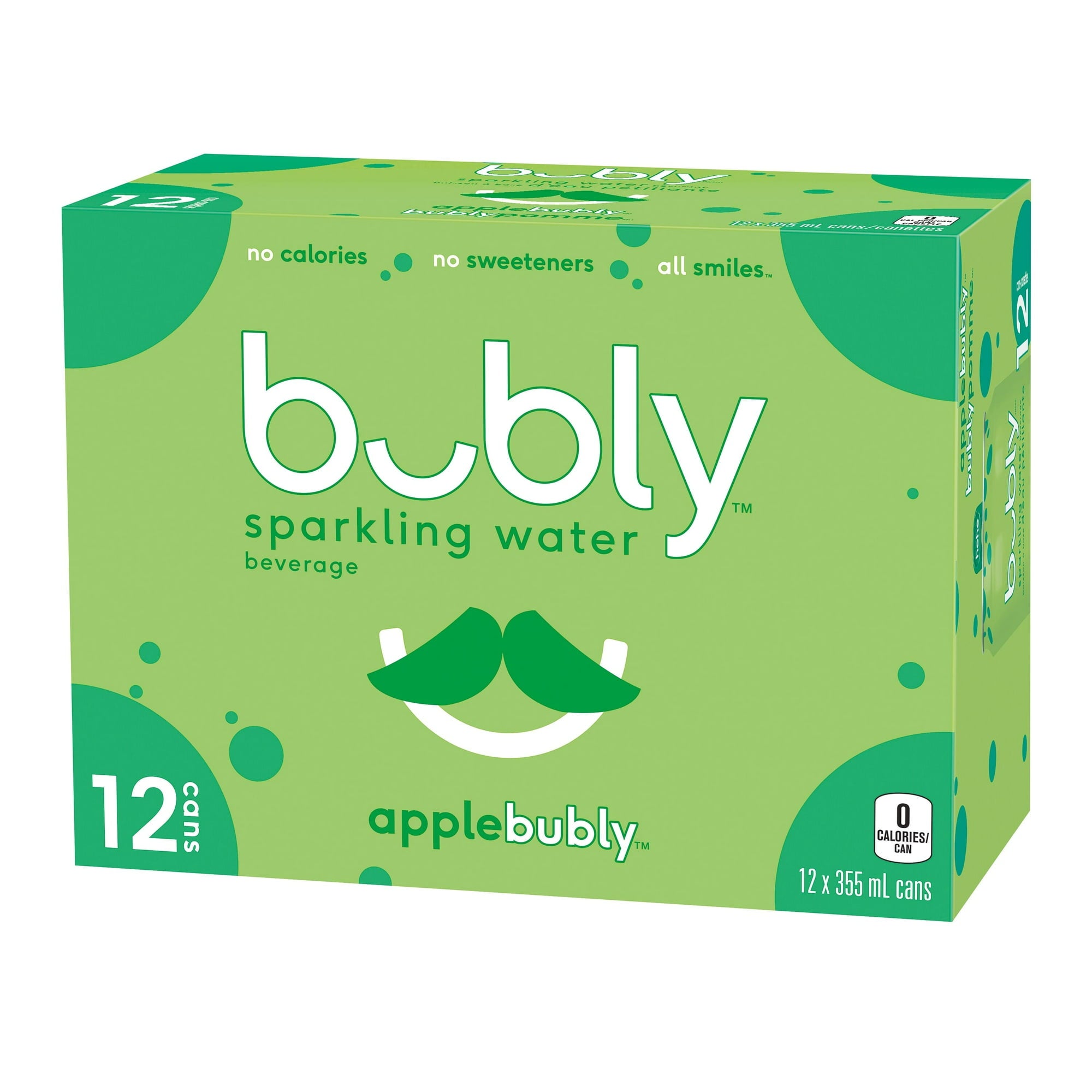 Bubly Apple Sparkling Water, 12x355mL cans, alternate angled view