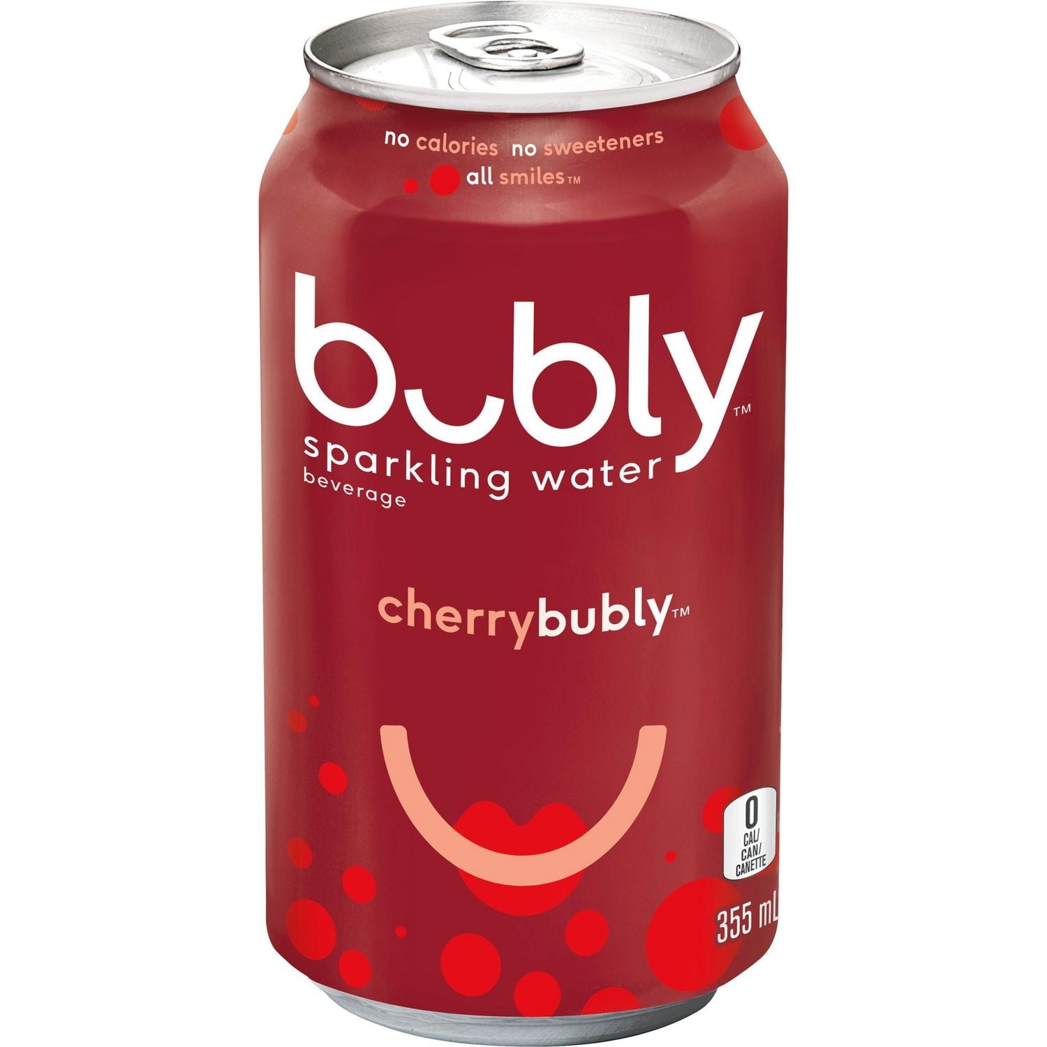 Bubly Cherry Sparkling Water, 355mL single can, zero calorie, front view
