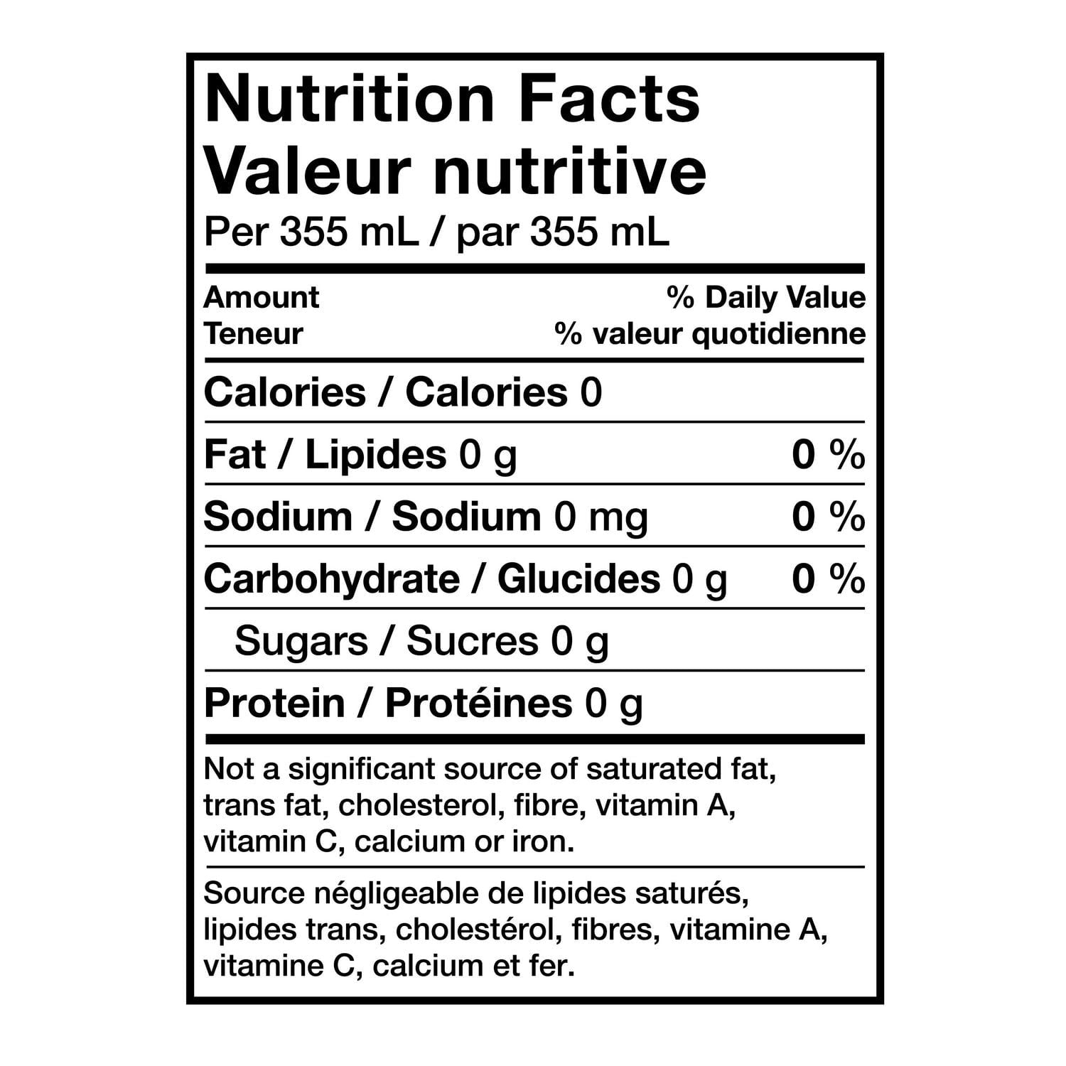 Bubly Cherry Sparkling Water, 12x355mL cans, nutrition facts label