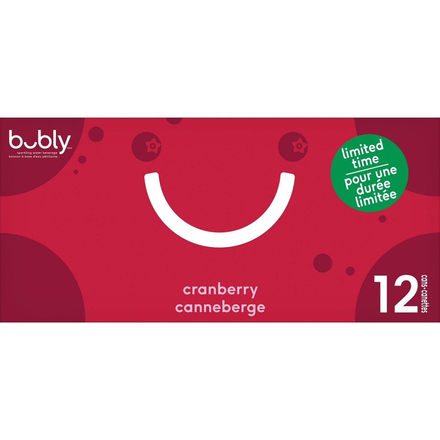 Bubly Cranberry Sparkling Water, 12x355mL cans, side of package