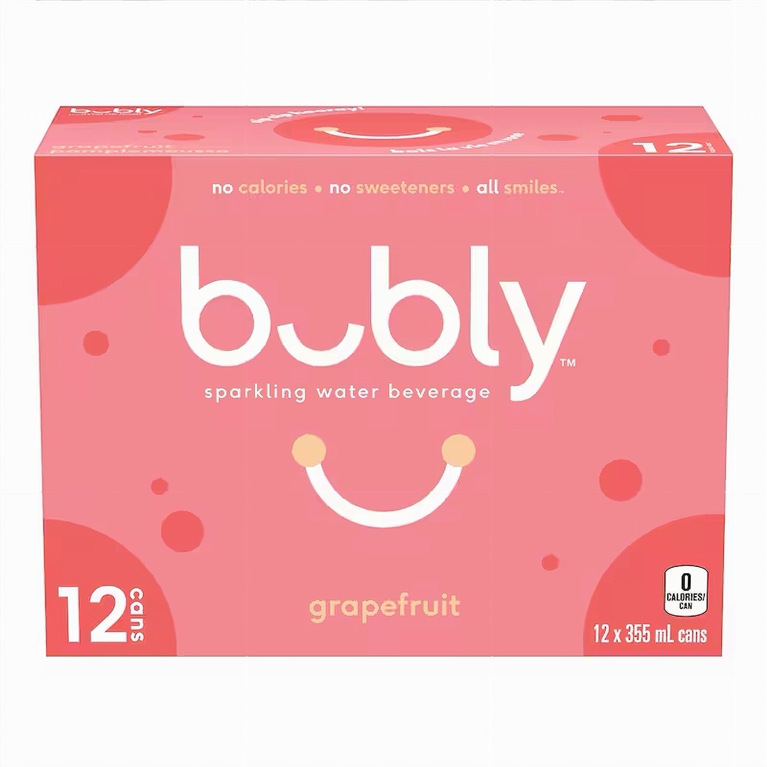 Bubly Grapefruit Sparkling Water, 12x355mL cans, zero calorie, front of package