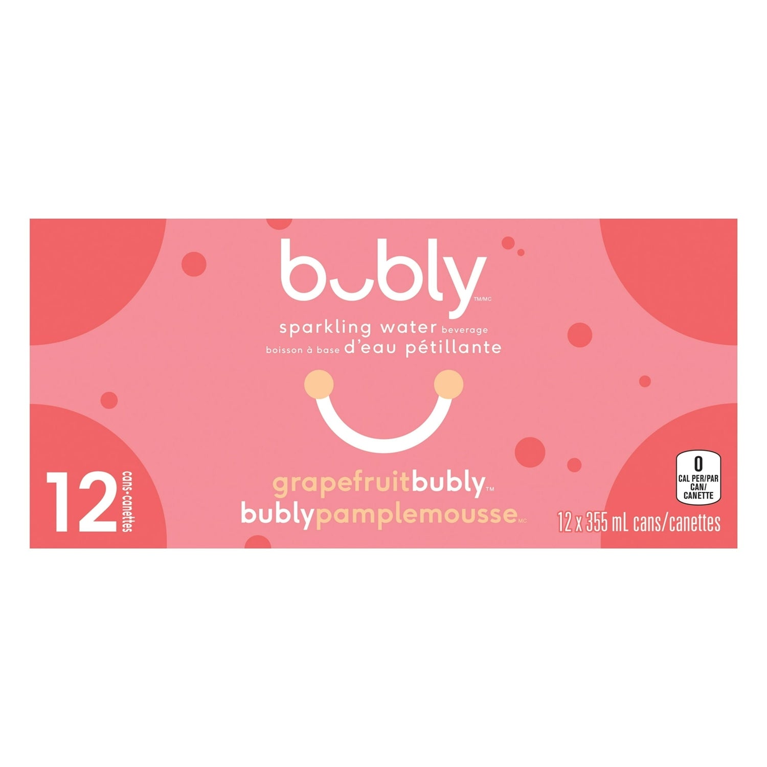 Bubly Grapefruit Sparkling Water, 12x355mL cans, alternate side view
