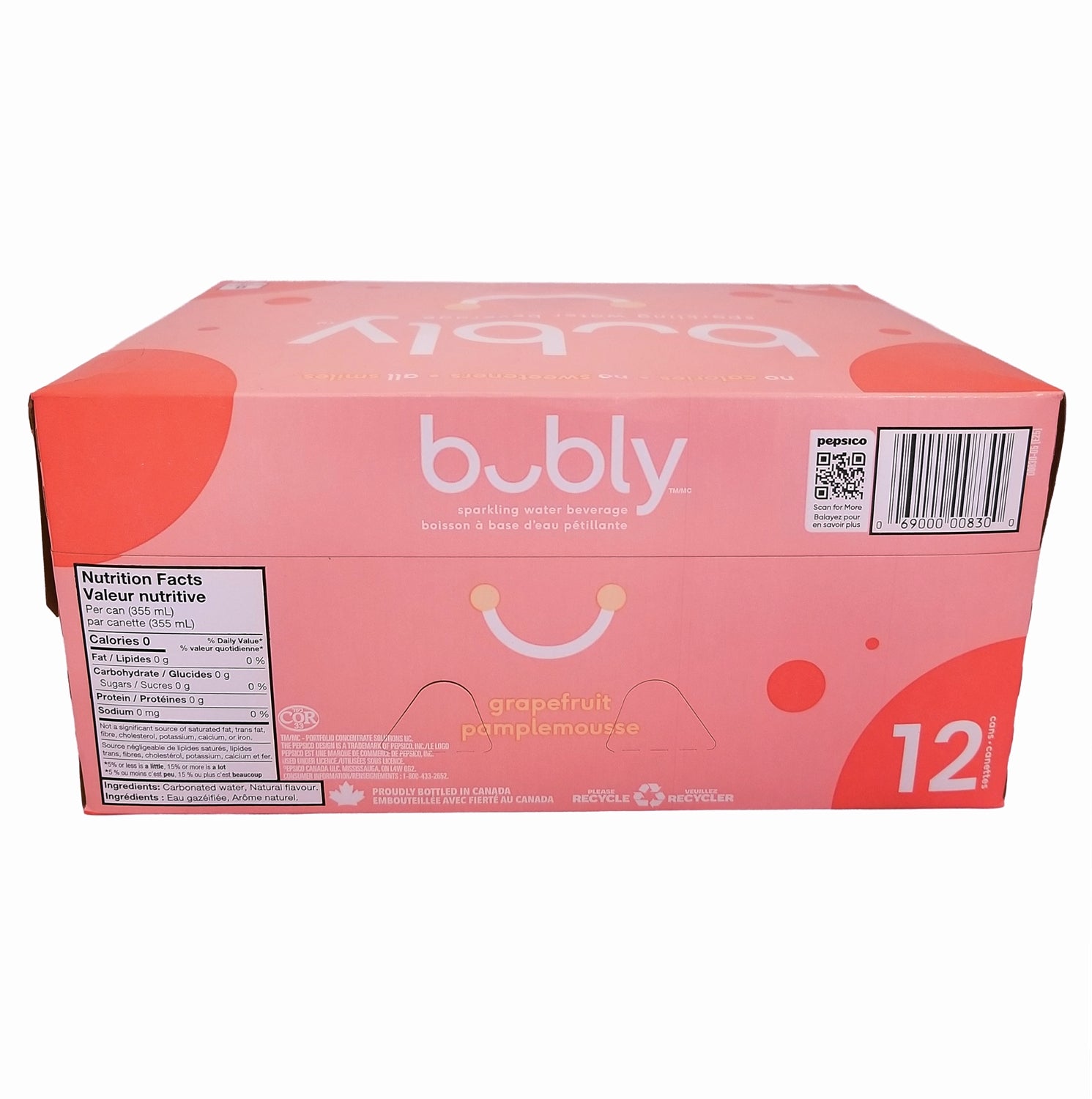 Bubly Grapefruit Sparkling Water, 12x355mL cans, upc barcode