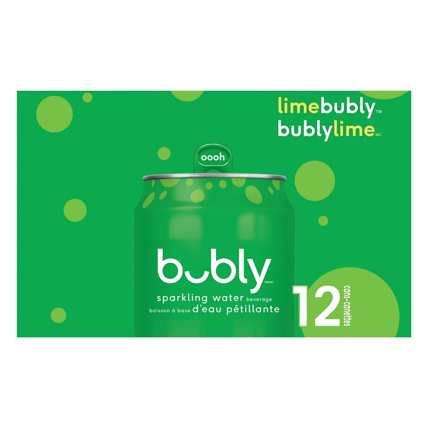 Bubly Lime Sparkling Water, 12x355mL cans, side of package