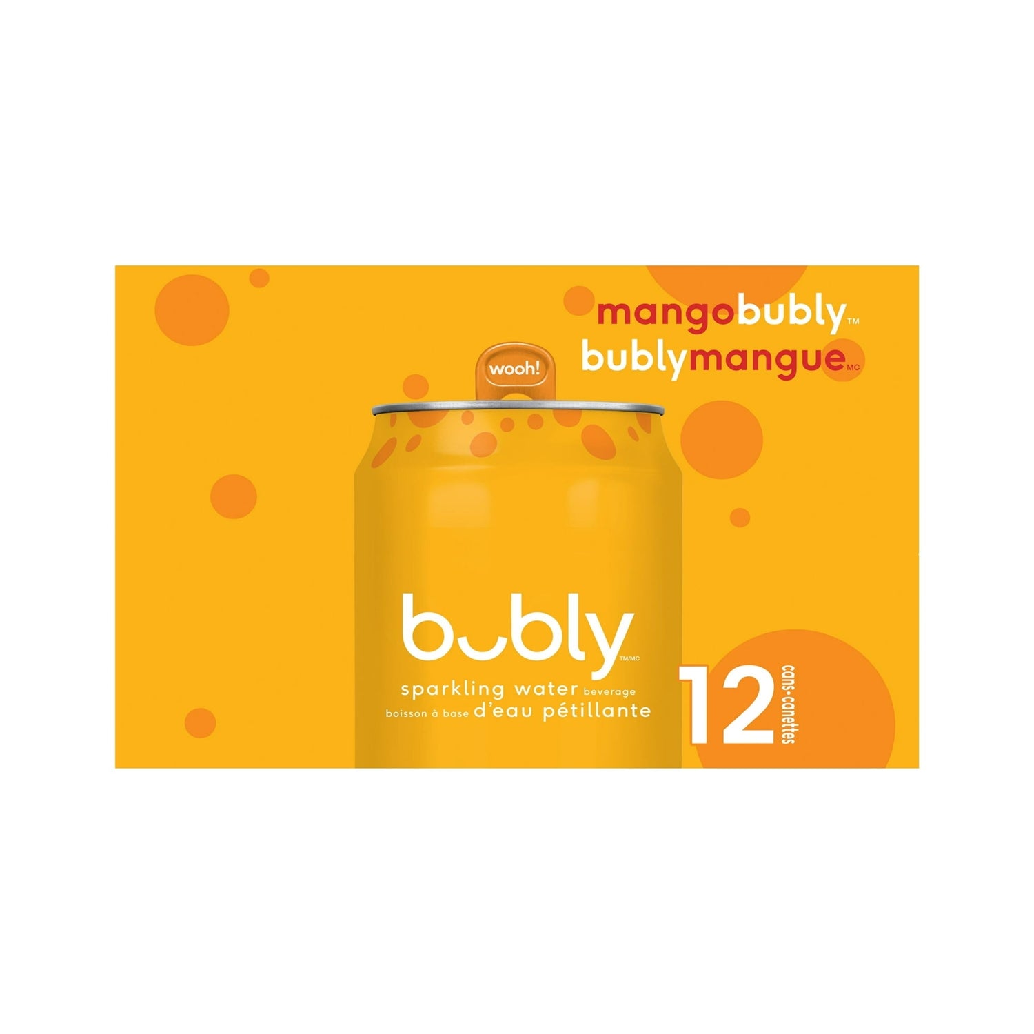 Bubly Mango Sparkling Water, 12x355mL cans, side of package