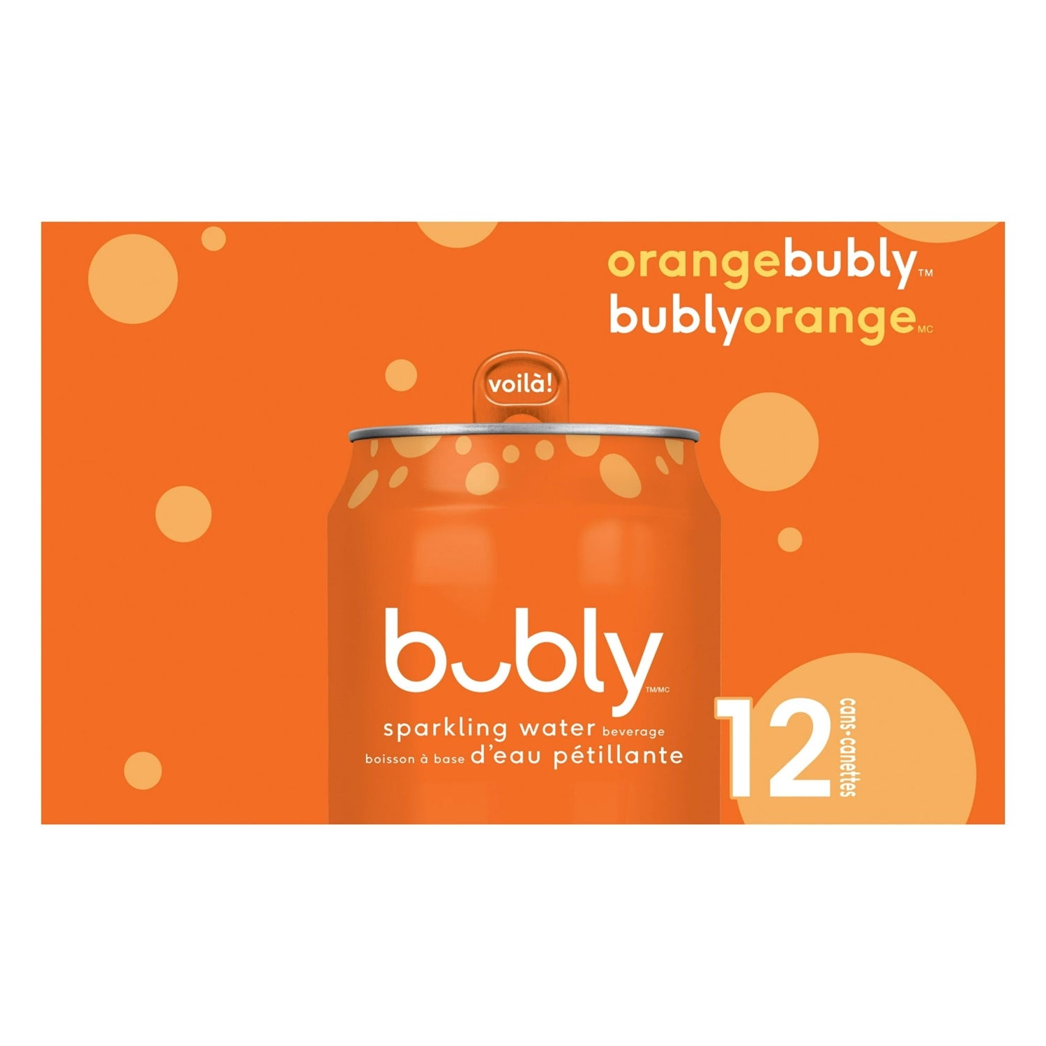 Bubly Orange Sparkling Water, 12x355mL cans, side of package