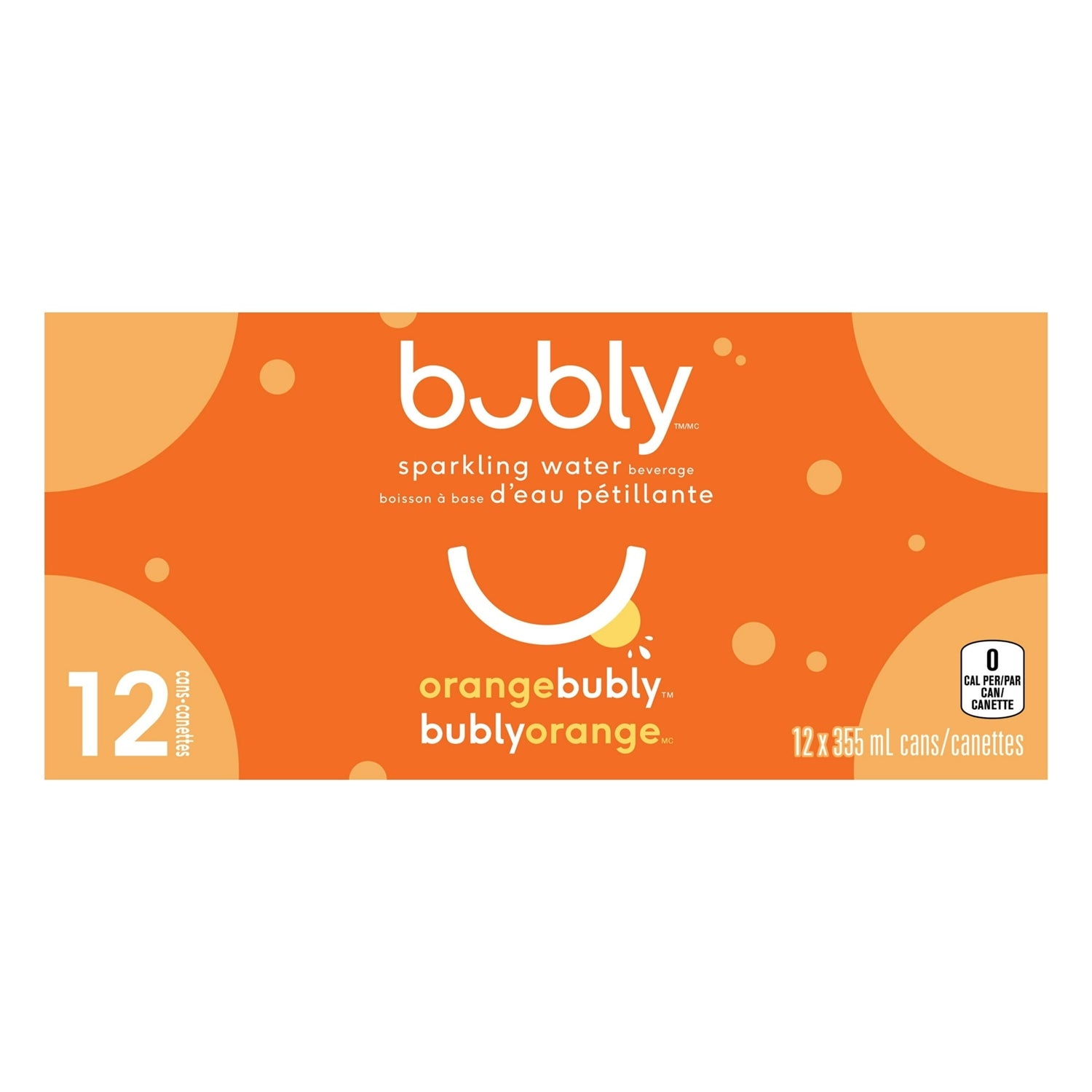Bubly Orange Sparkling Water, 12x355mL cans, alternate side view