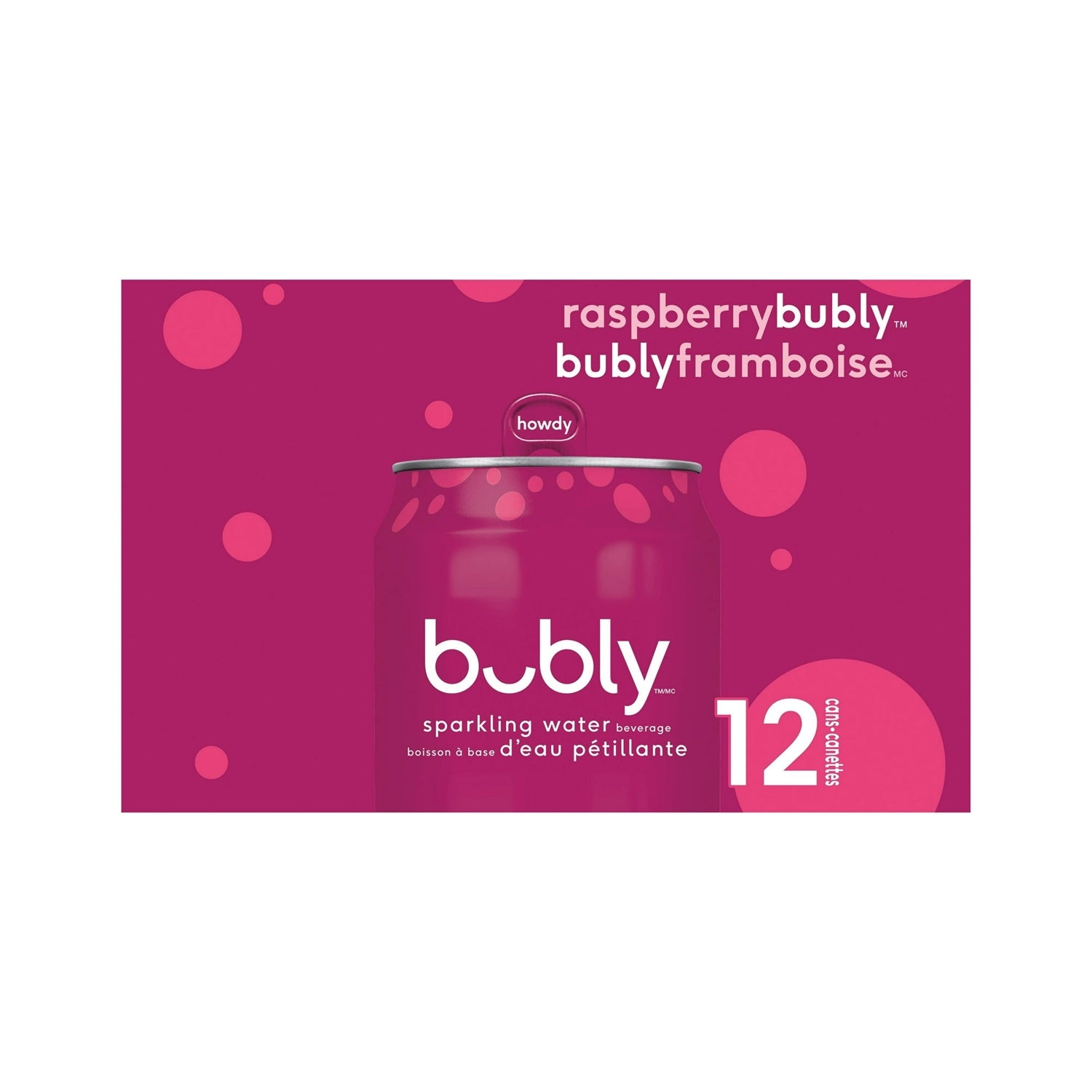 Bubly Raspberry Sparkling Water, 12x355mL cans, side of package