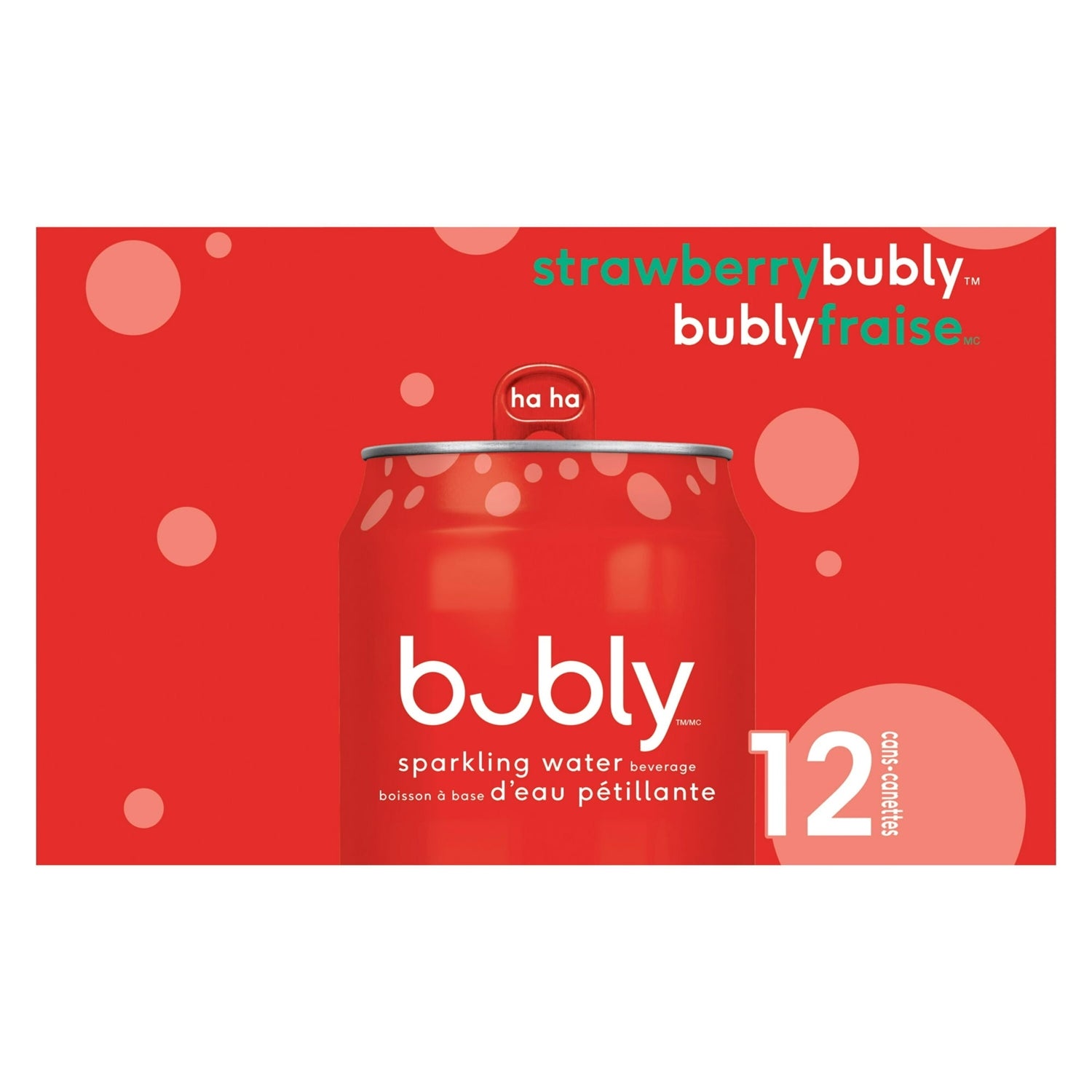 Bubly Strawberry Sparkling Water, 12x355mL cans, side of package