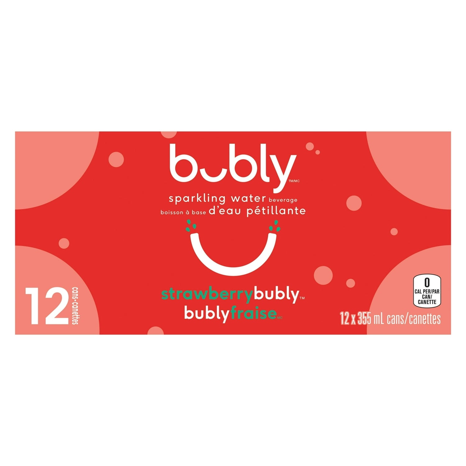 Bubly Strawberry Sparkling Water, 12x355mL cans, alternate side view