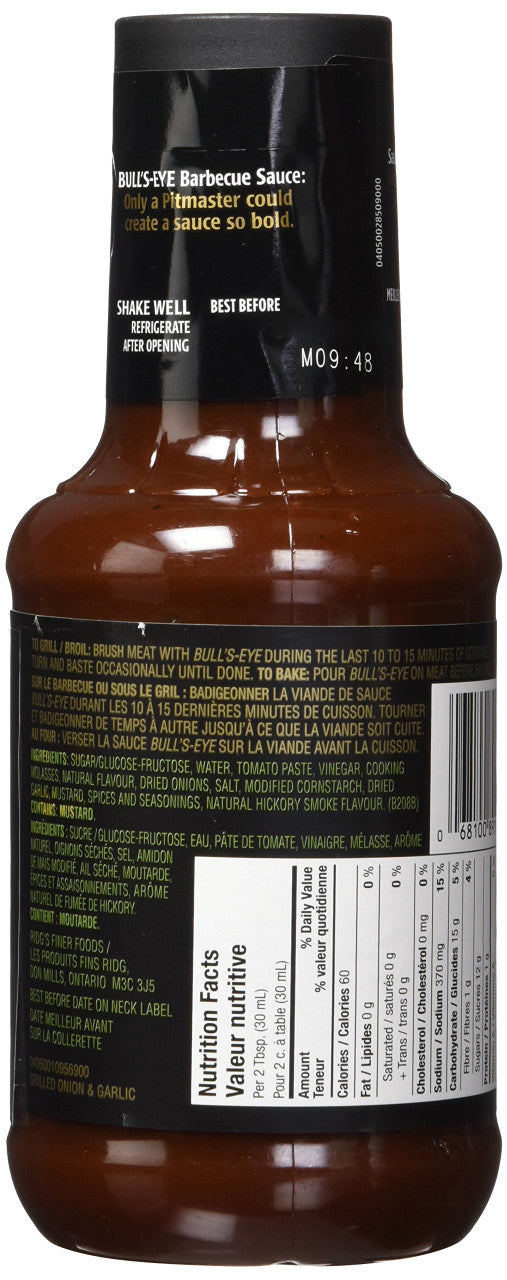 Bulls' Eye, Grilled Onion & Garlic Barbecue Sauce, 425ml/14 fl. oz. Bottle Back Side
