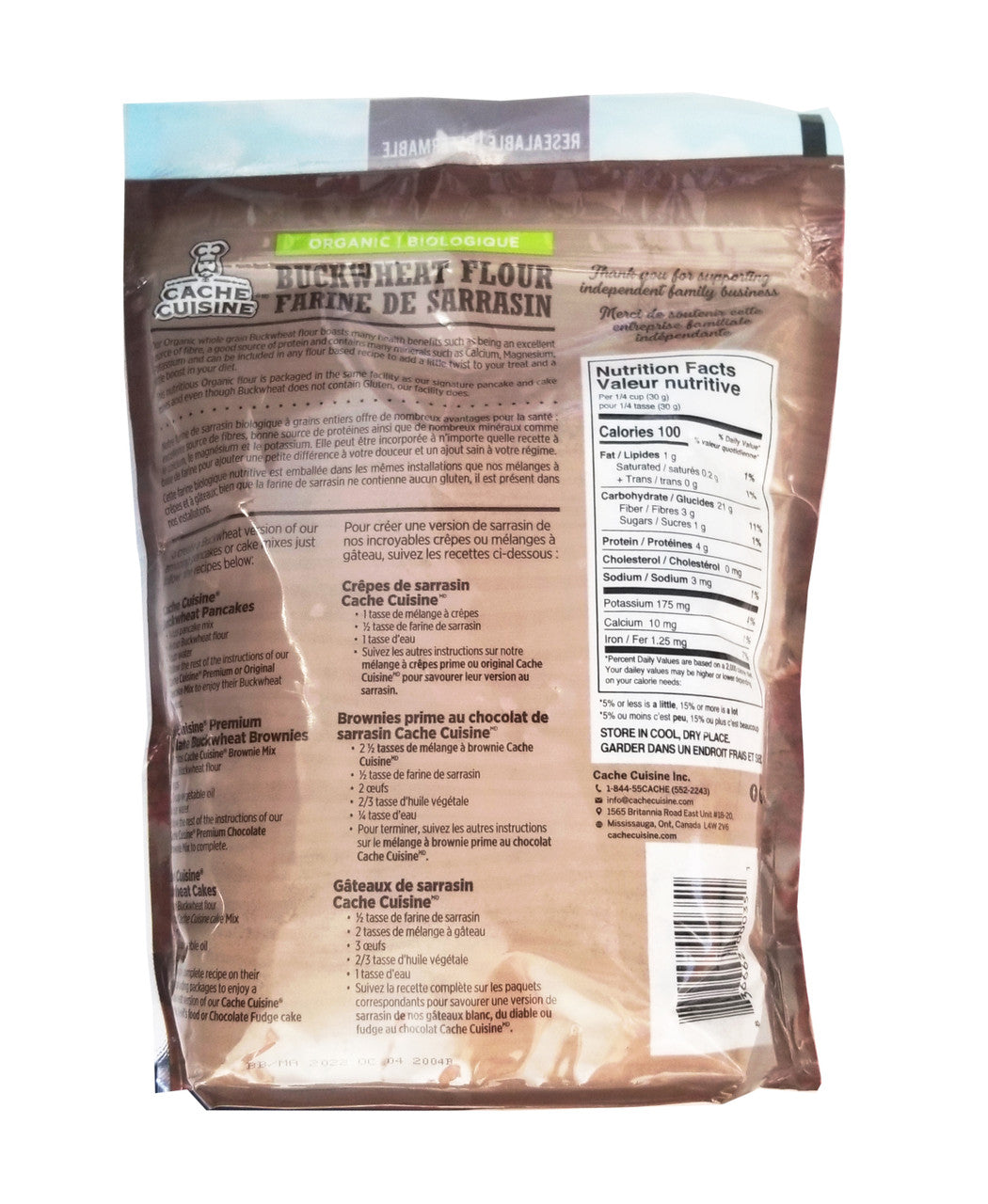 Cache Cuisine Organic Canadian Buckwheat Flour, 908g/2 lbs., Bag ...