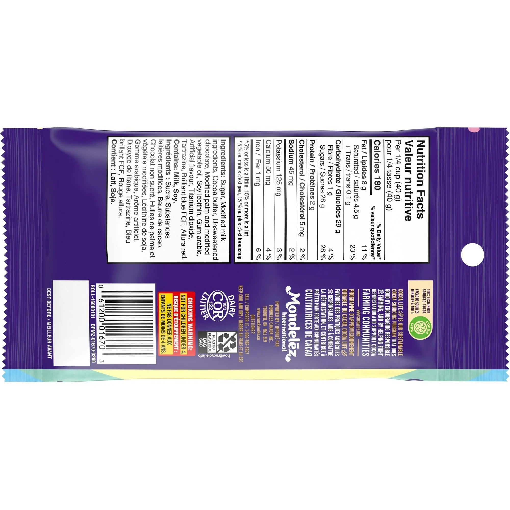 Purple Cadbury Micro Mini Eggs - 190g snack package with nutrition label and Wonderbar branding
