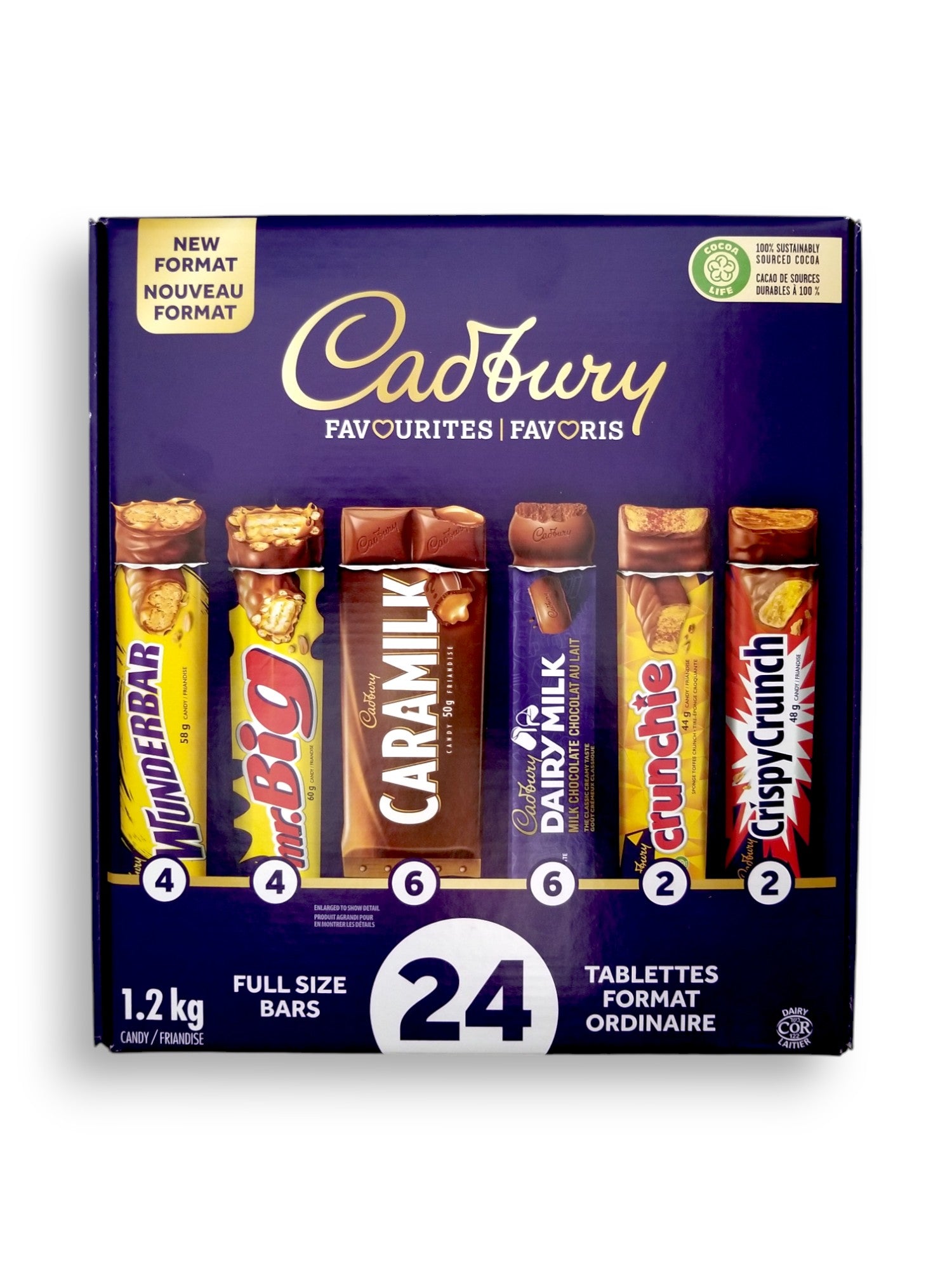 Cadbury 24 Full Size Chocolate Bars Variety Pack, front of box