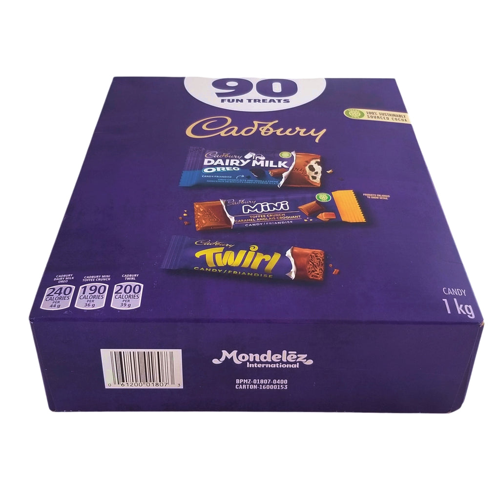 Cadbury Chocolate 90 Fun Treats, Twirl, Mini Toffee Crunch & Oreo Dairy Milk Chocolate Bars, 1kg/2.2 lbs. Box