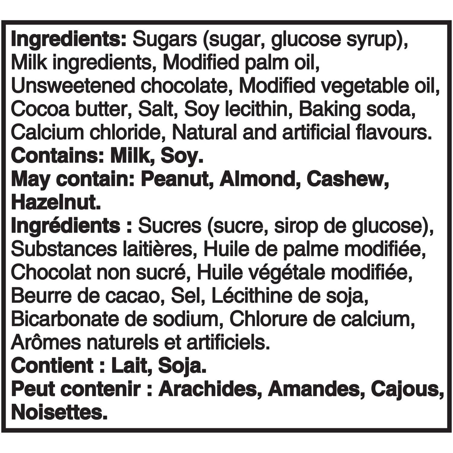 Cadbury Caramilk Minis - Bite Sized 200g Ingredients