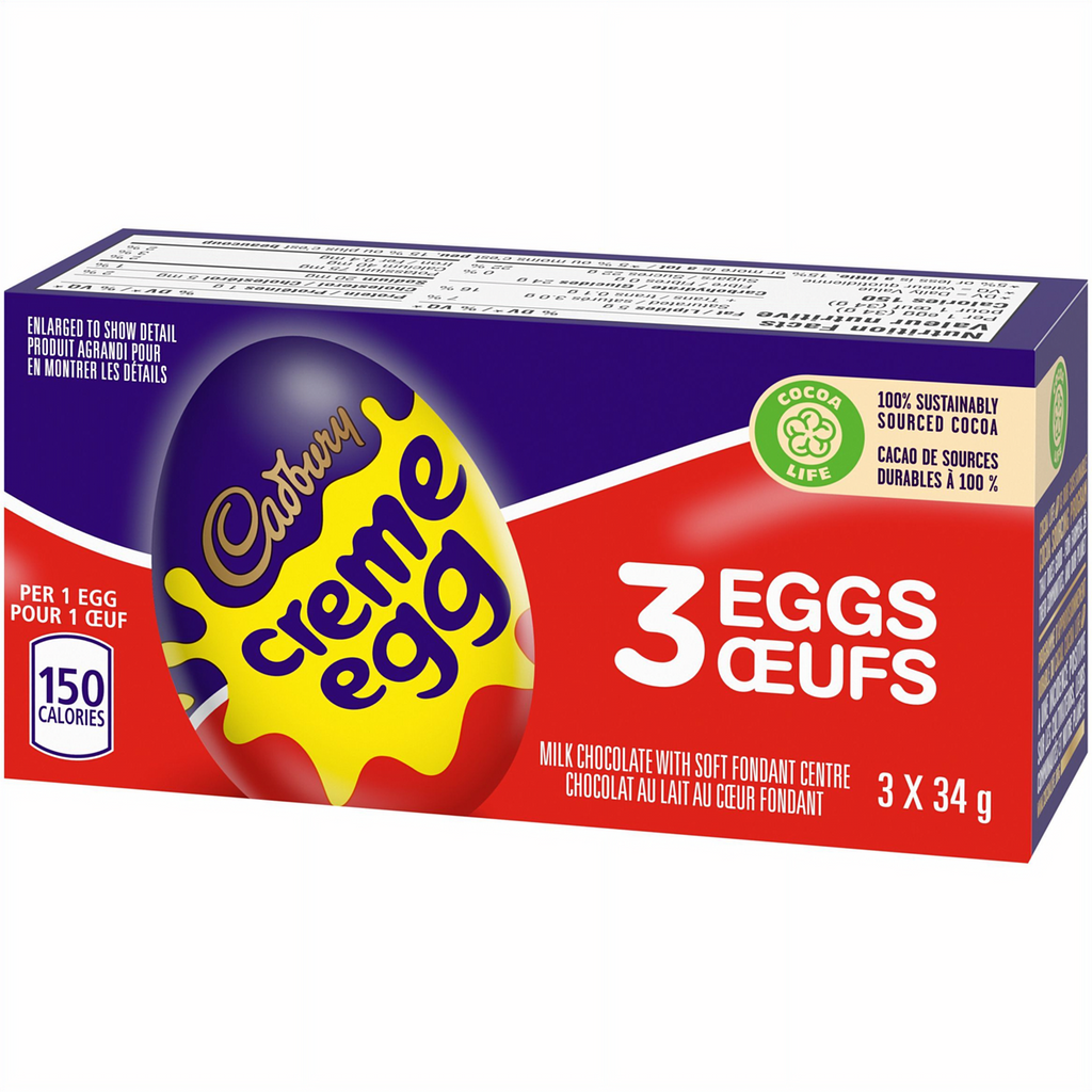 Cadbury Creme Egg, Box of 3x34g, 102g/3.6 oz. - Left Angle Of Box