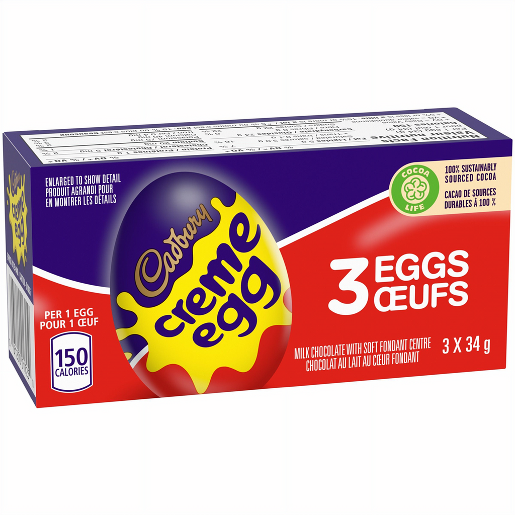 Cadbury Creme Egg, Box of 3x34g, 102g/3.6 oz. - Right Angle Of Box