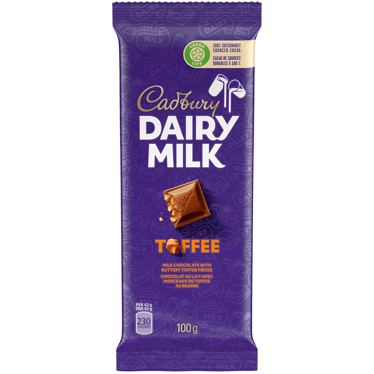 Cadbury Dairy Milk Chocolate Toffee, 100g/3.5oz Bar