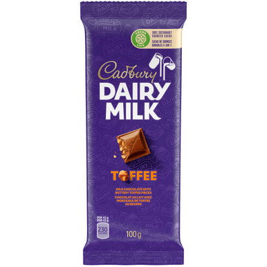 Cadbury Dairy Milk Chocolate Toffee, 100g/3.5oz Bar Front Side