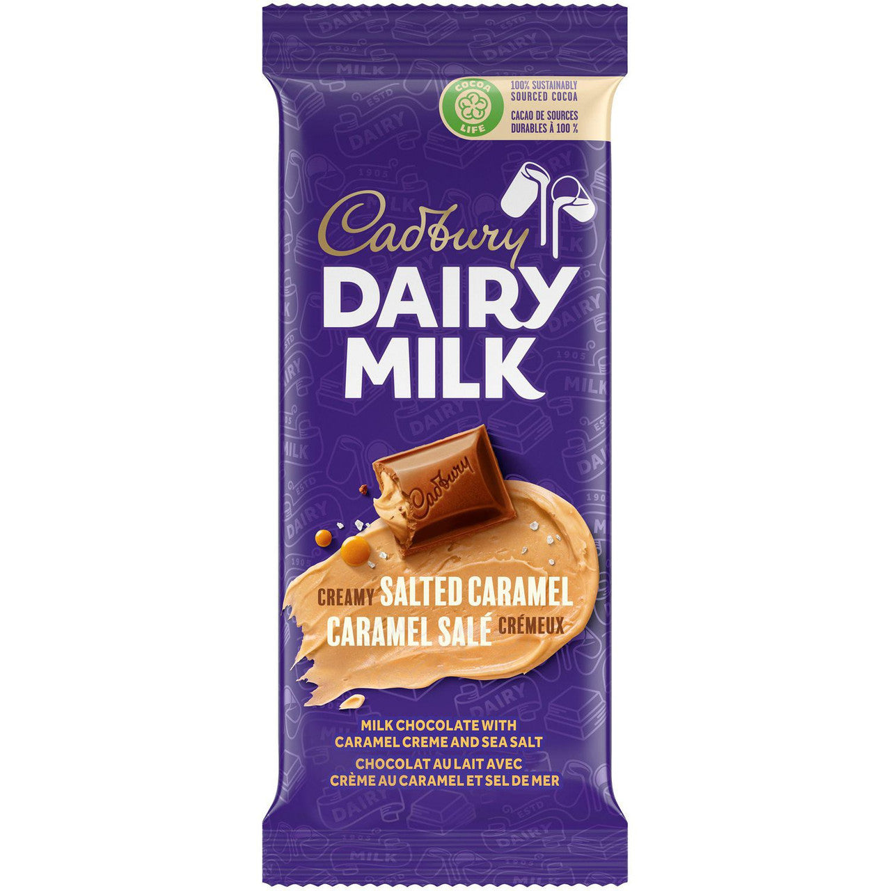 Cadbury Dairy Milk Creamy Salted Caramel Chocolate Bar – 95g/3 oz - Front