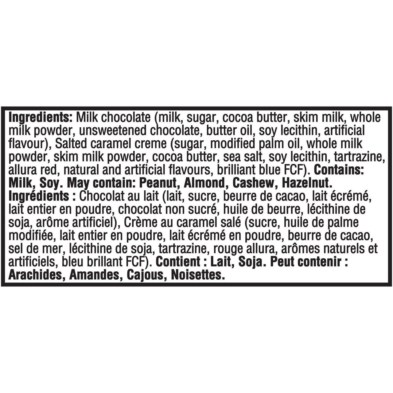 Cadbury Dairy Milk Creamy Salted Caramel Chocolate Bar – 95g/3 oz - Ingredients