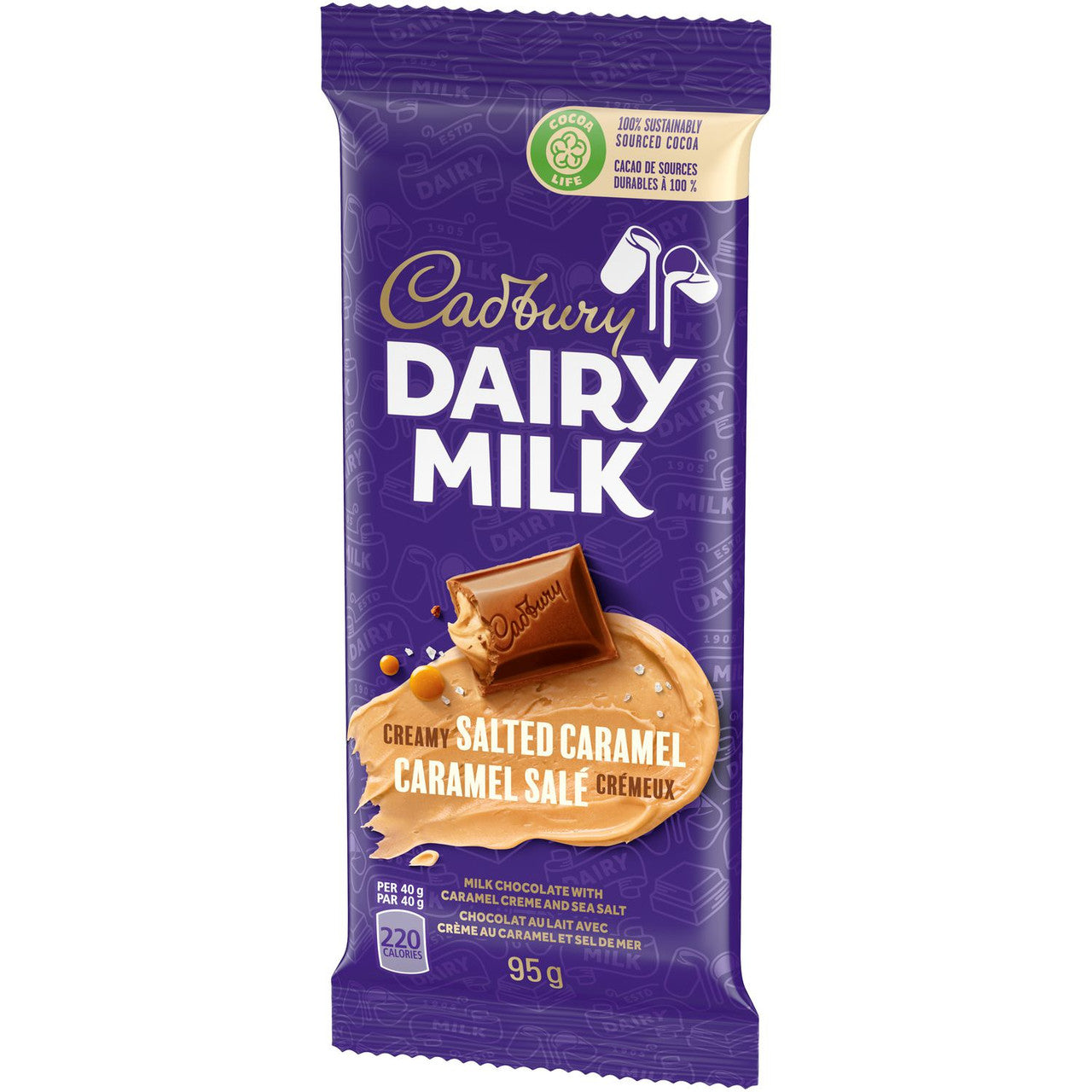 Cadbury Dairy Milk Creamy Salted Caramel Chocolate Bar – 95g/3 oz - Right Side