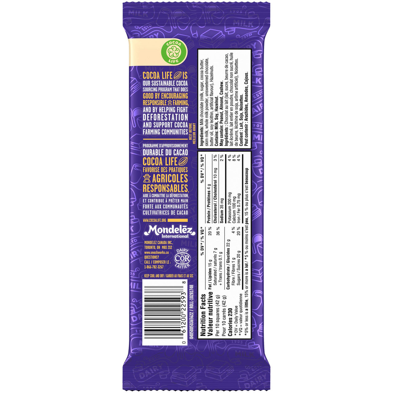 Cadbury Dairy Milk Hazelnut Chocolate, 100g Bar Back Side