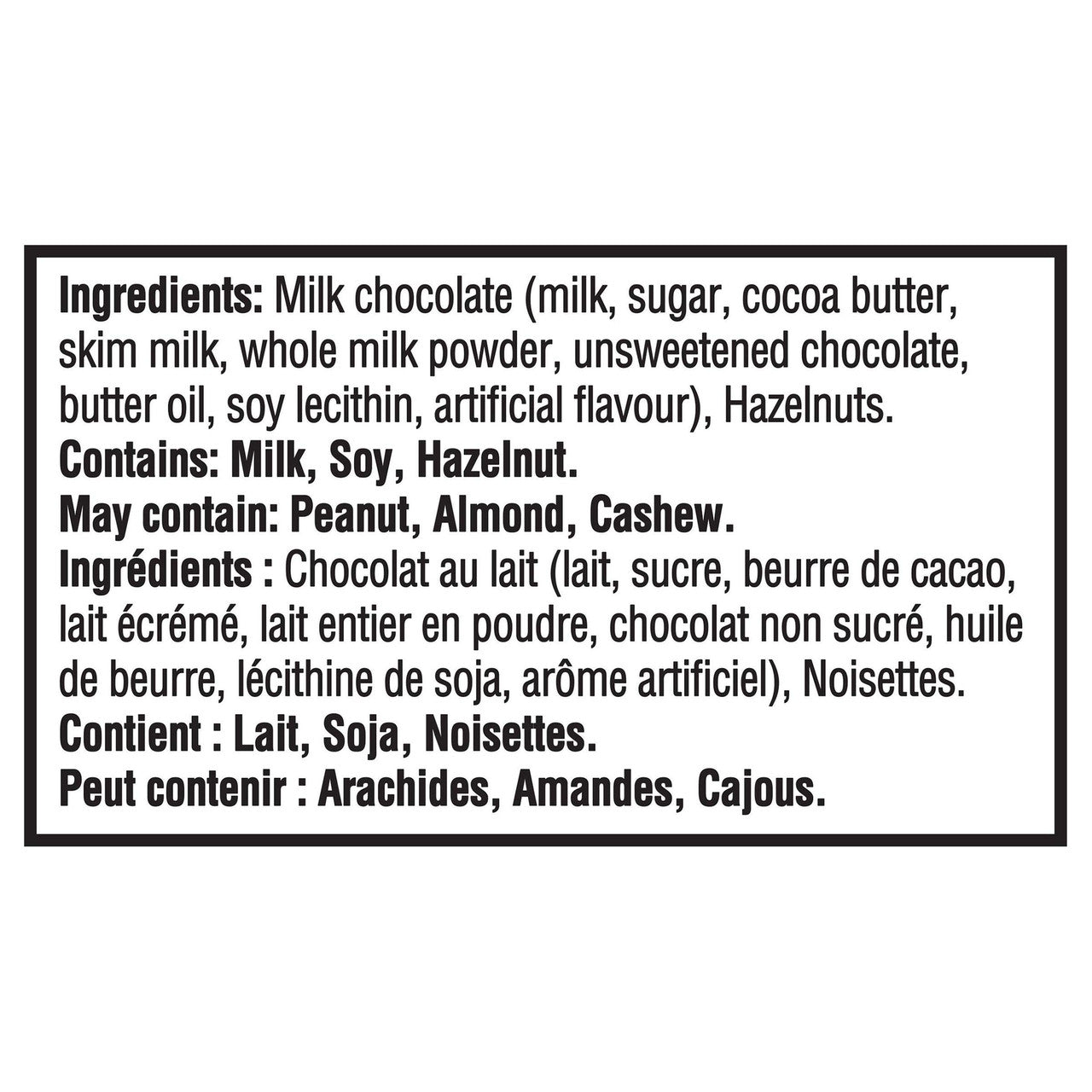 Cadbury Dairy Milk Hazelnut Chocolate, 100g Bar ingredients