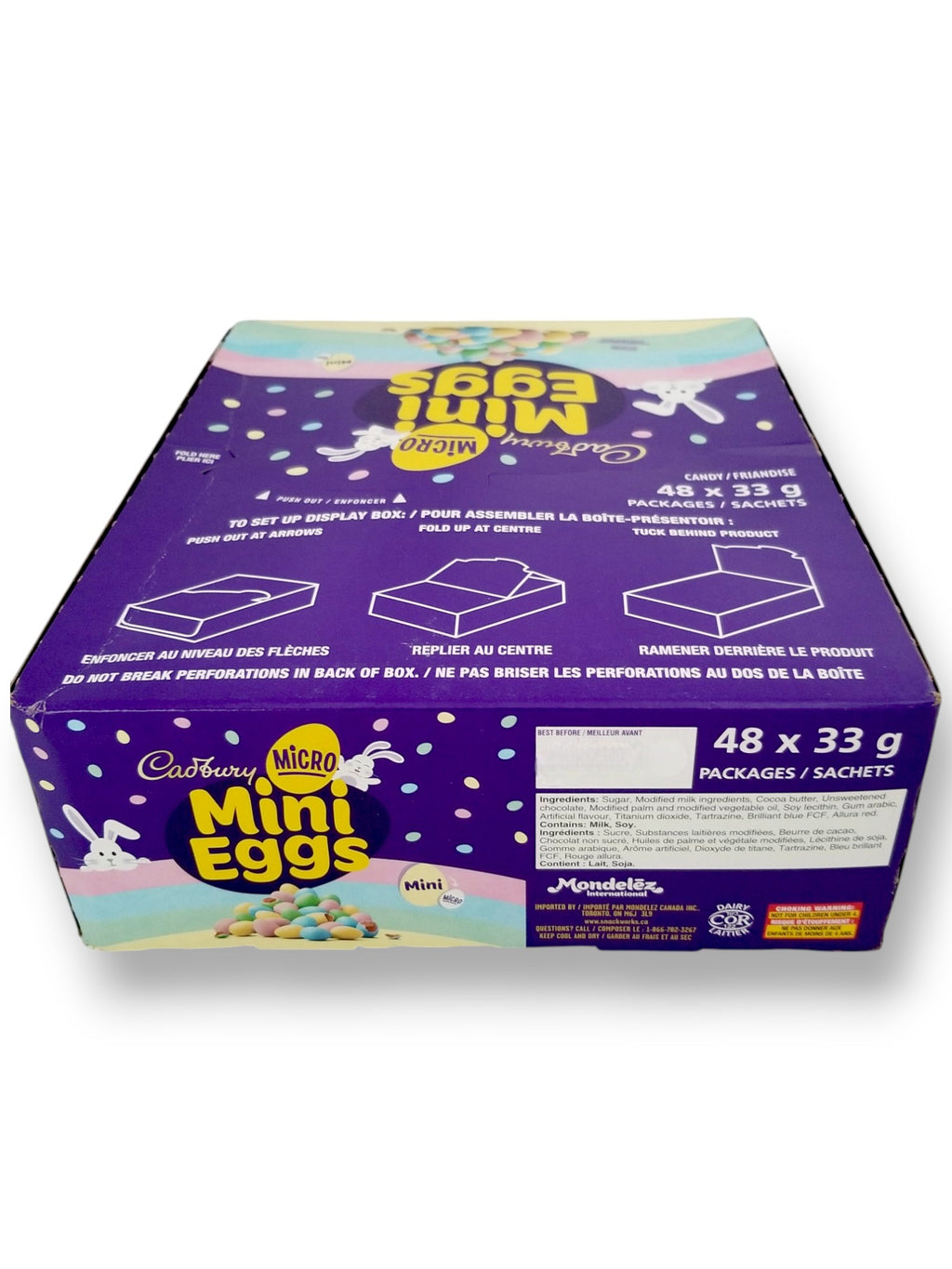 Cadbury Milk Chocolate Micro Mini Eggs, 48x33g, 1.5kg/3.5 lb. - Back Of Box