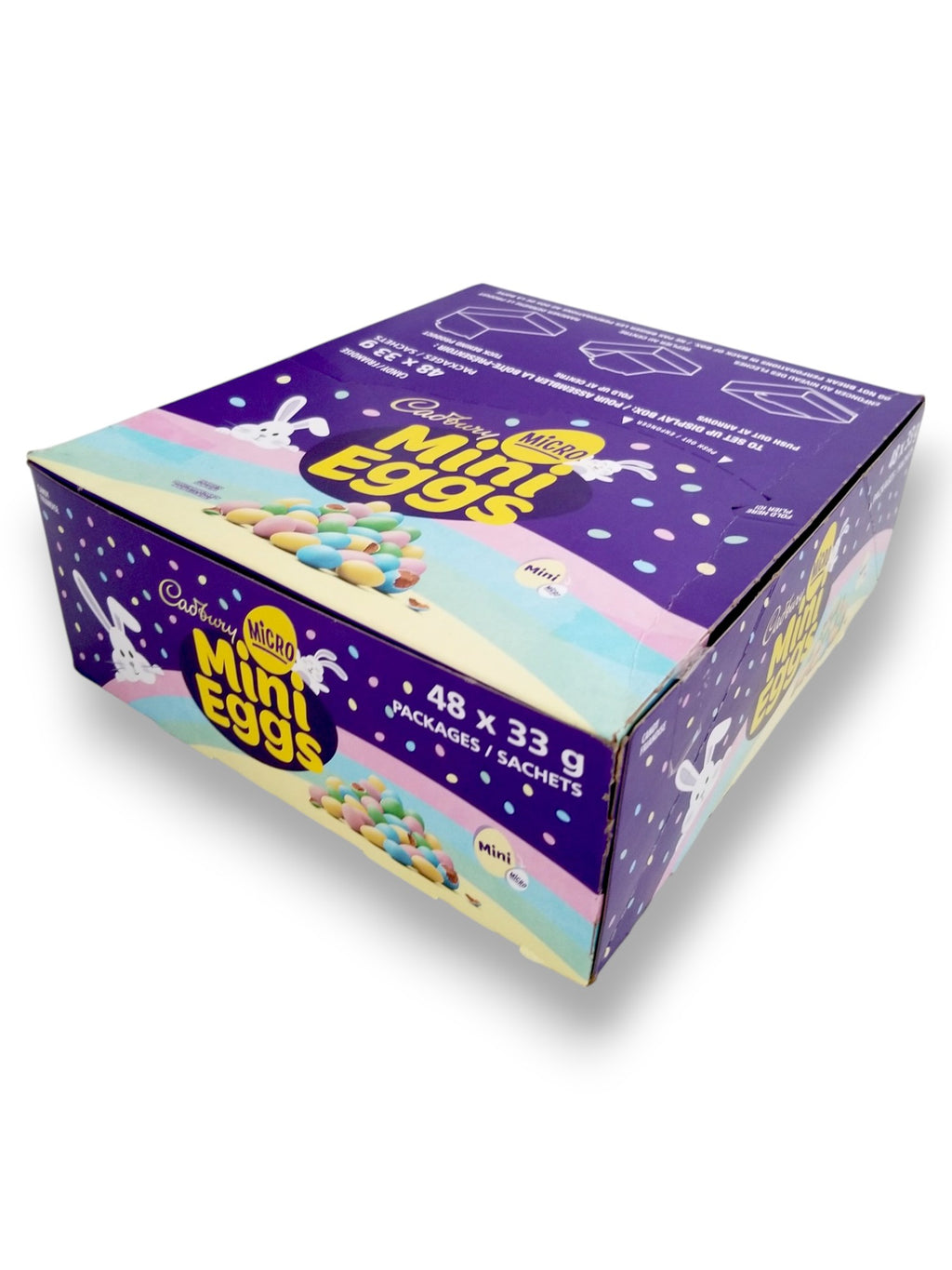 Cadbury Milk Chocolate Micro Mini Eggs, 48x33g, 1.5kg/3.5 lb. - Side of Box