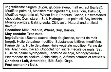 Ingredients list for Cadbury Mr. Big Full Size Chocolate Bars, Individually Wrapped Candy - 24x50g, 50g/1.7 oz on a white background