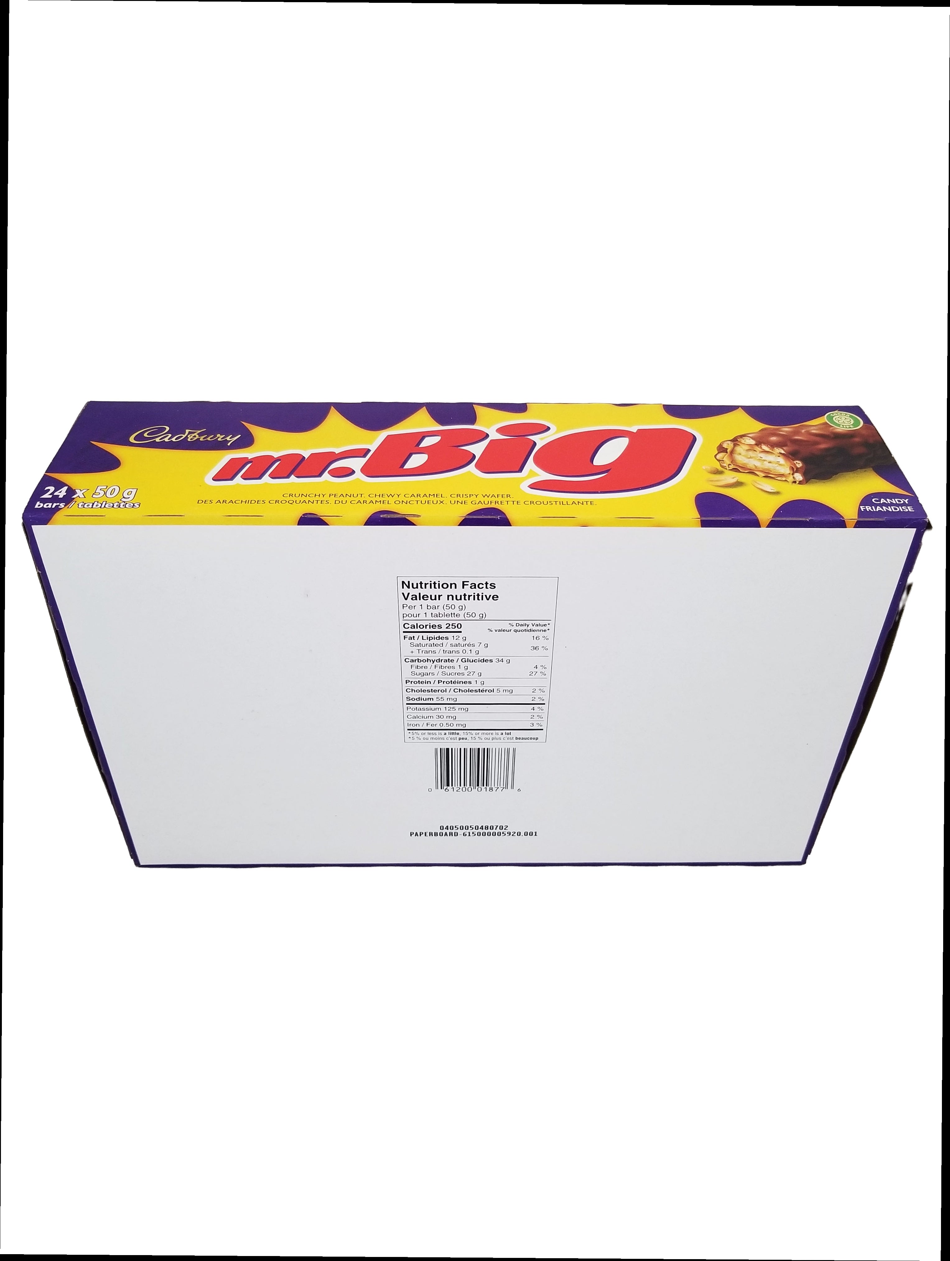 Box of Cadbury Mr. Big chocolate bars on a white background