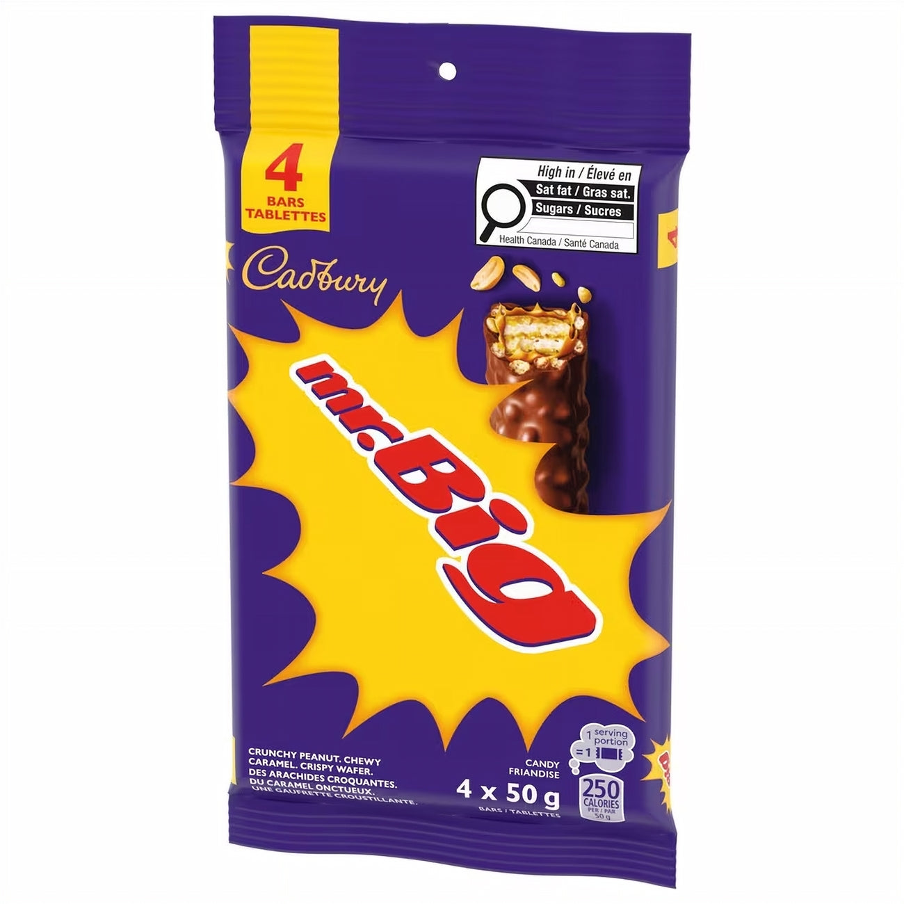 Cadbury Mr. Big chocolate packaging with purple and yellow design
