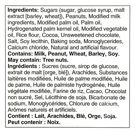 Allergen and ingredient list for Cadbury Wunderbar Chocolate Bars, Full Size Candy Bars Bars 24x49g, 1.18kg/41.6 oz.