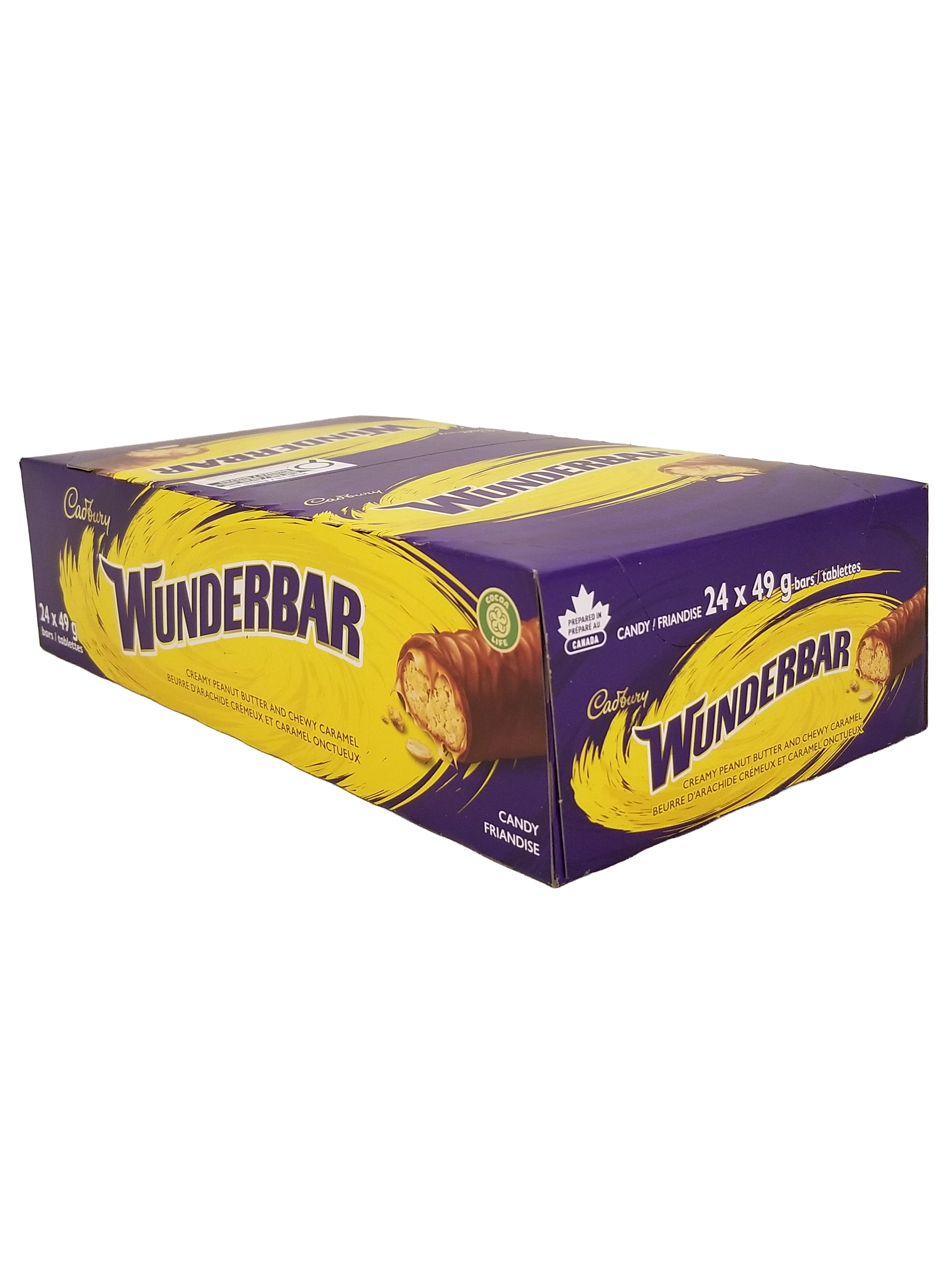 Box of Cadbury Wunderbar Chocolate Bars, Full Size Candy Bars Bars 24x49g, 1.18kg/41.6 oz on a white background