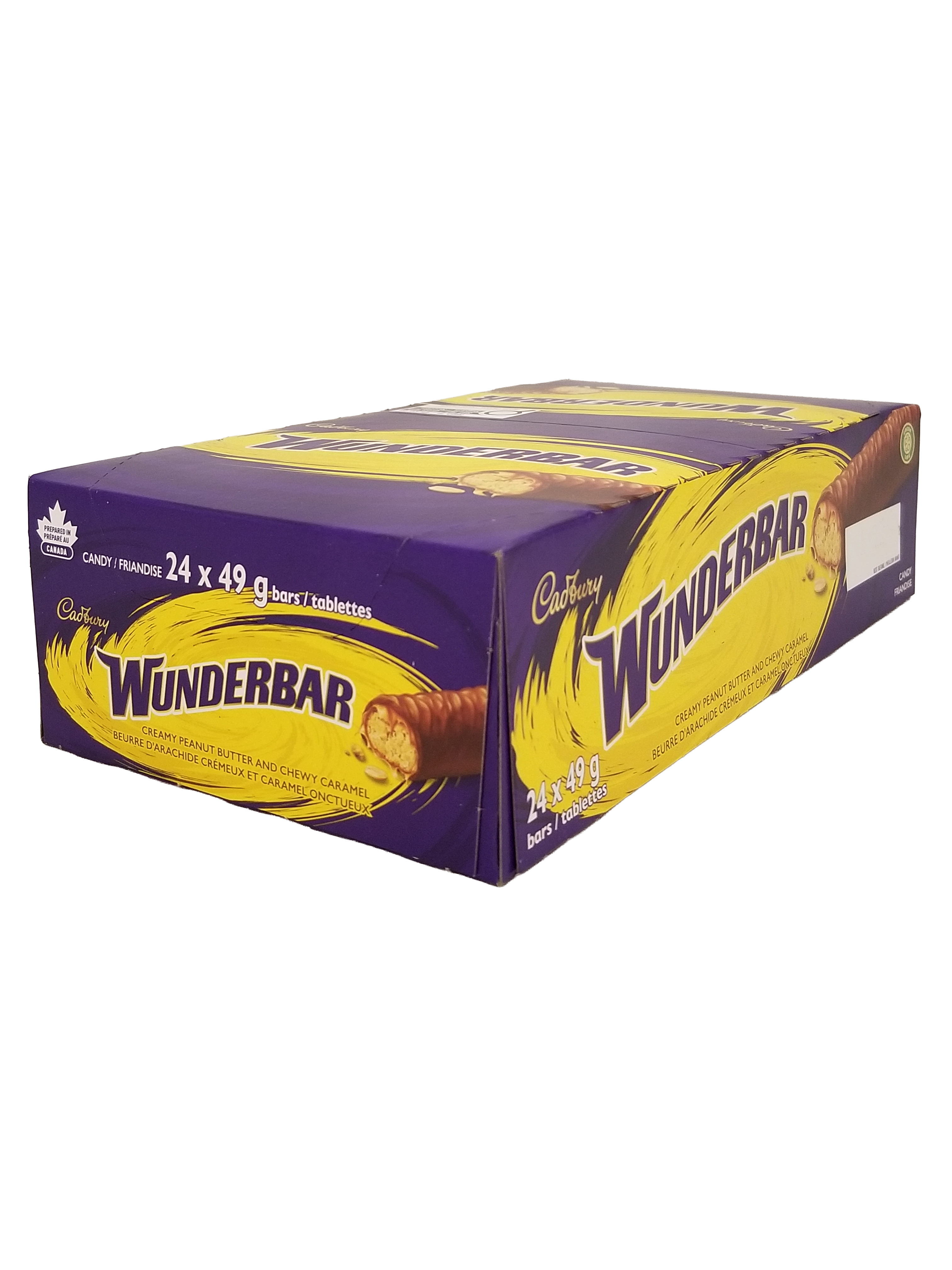 Box of Cadbury Wunderbar Chocolate Bars, Full Size Candy Bars Bars 24x49g, 1.18kg/41.6 oz on a white background