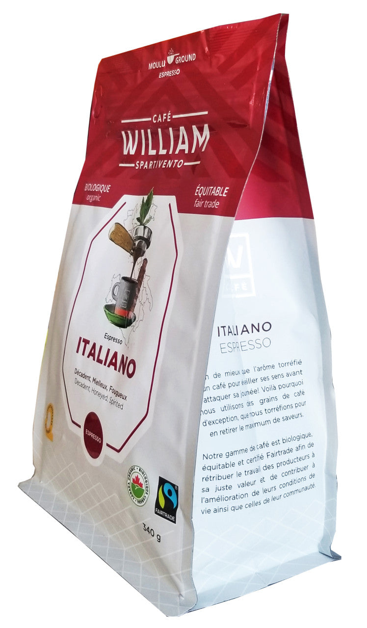 Cafe William Organic Espresso Italiano Ground Coffee, 340g/12 oz. Bag {Imported from Canada}