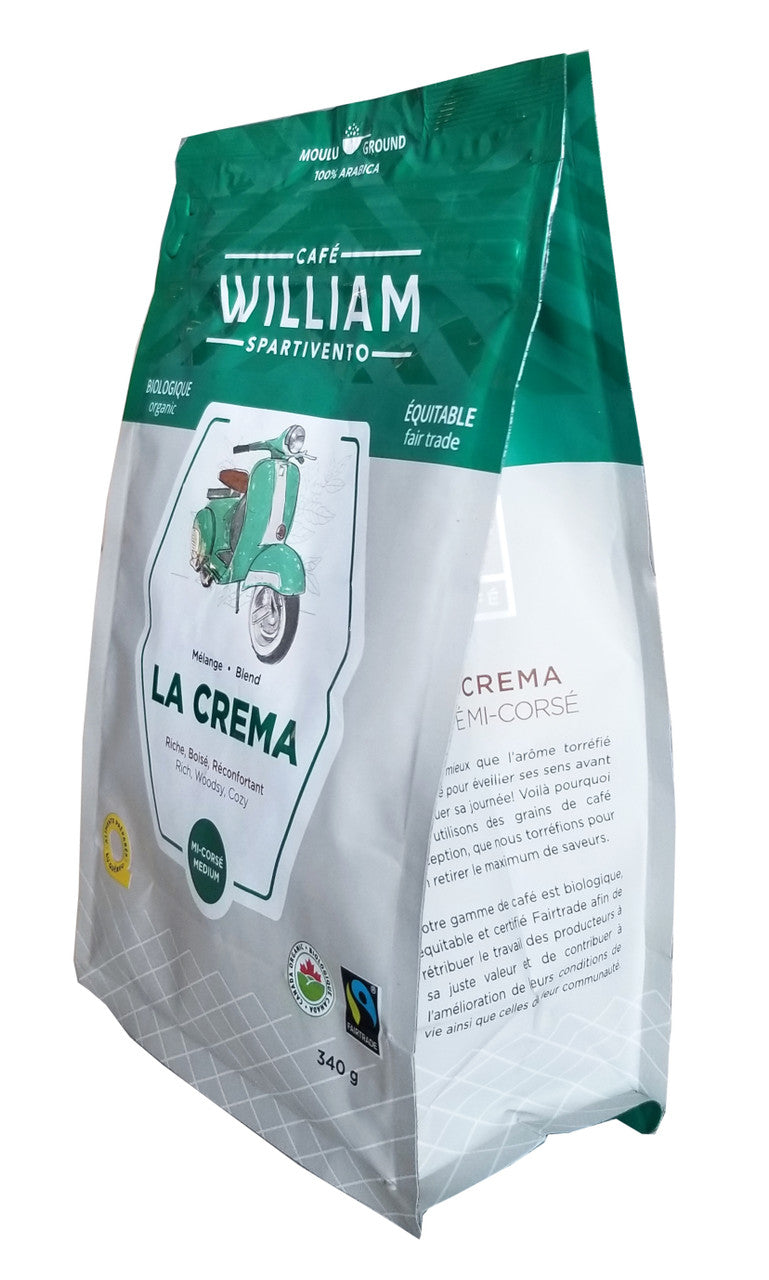 Cafe William Organic La Crema Medium Ground Coffee, 340g/12 oz. Bag {Imported from Canada}