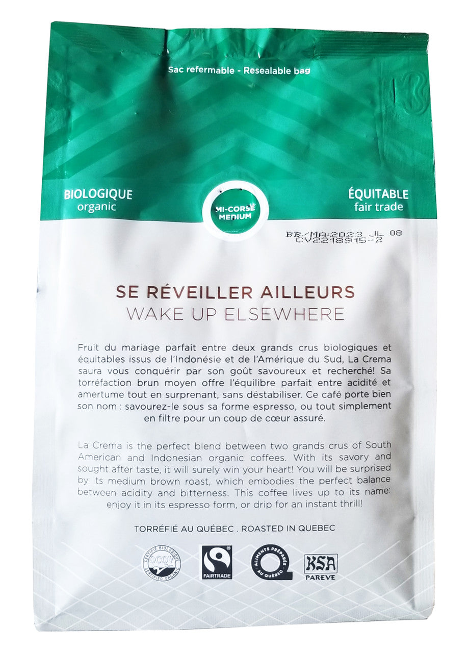 Cafe William Organic La Crema Medium Ground Coffee, 340g/12 oz. Bag {Imported from Canada}