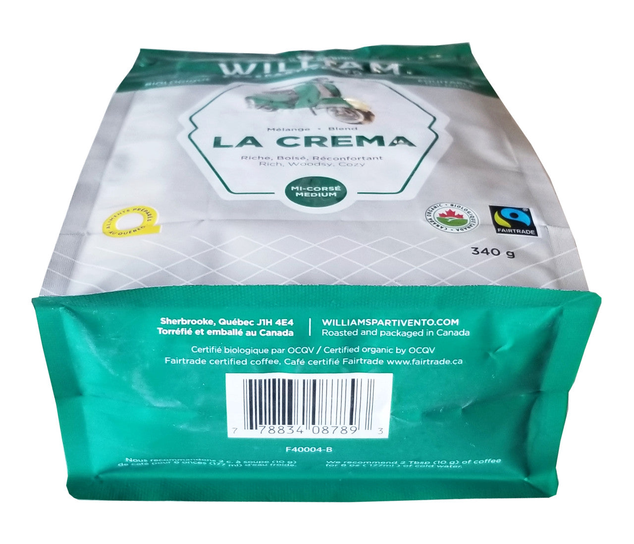 Cafe William Organic La Crema Medium Ground Coffee, 340g/12 oz. Bag {Imported from Canada}