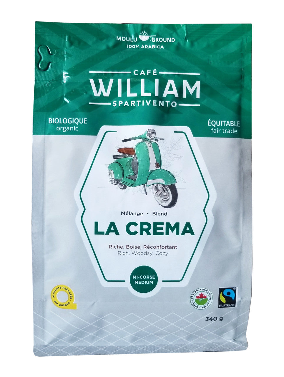 Cafe William Organic La Crema Medium Ground Coffee, 340g/12 oz. Bag {Imported from Canada}