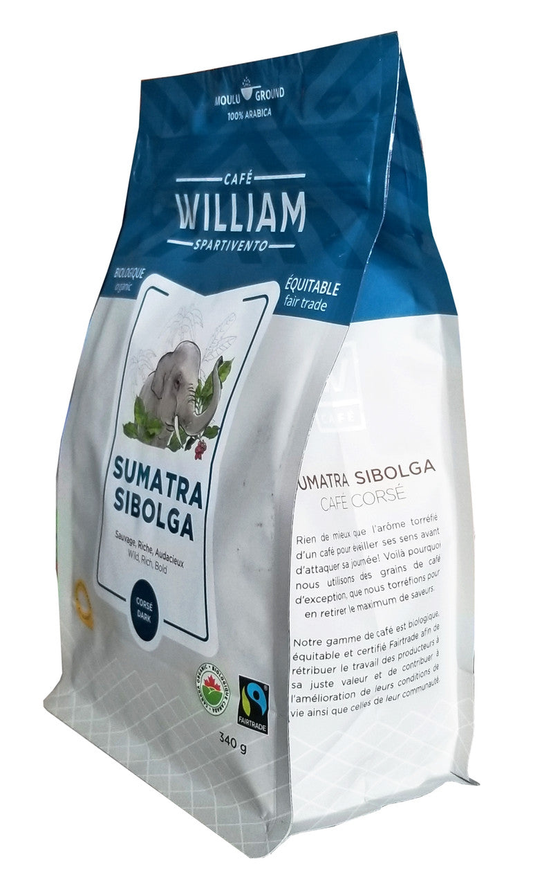 Cafe William Organic Sumatra Dark Ground Coffee, 340g/12 oz. Bag {Imported from Canada}