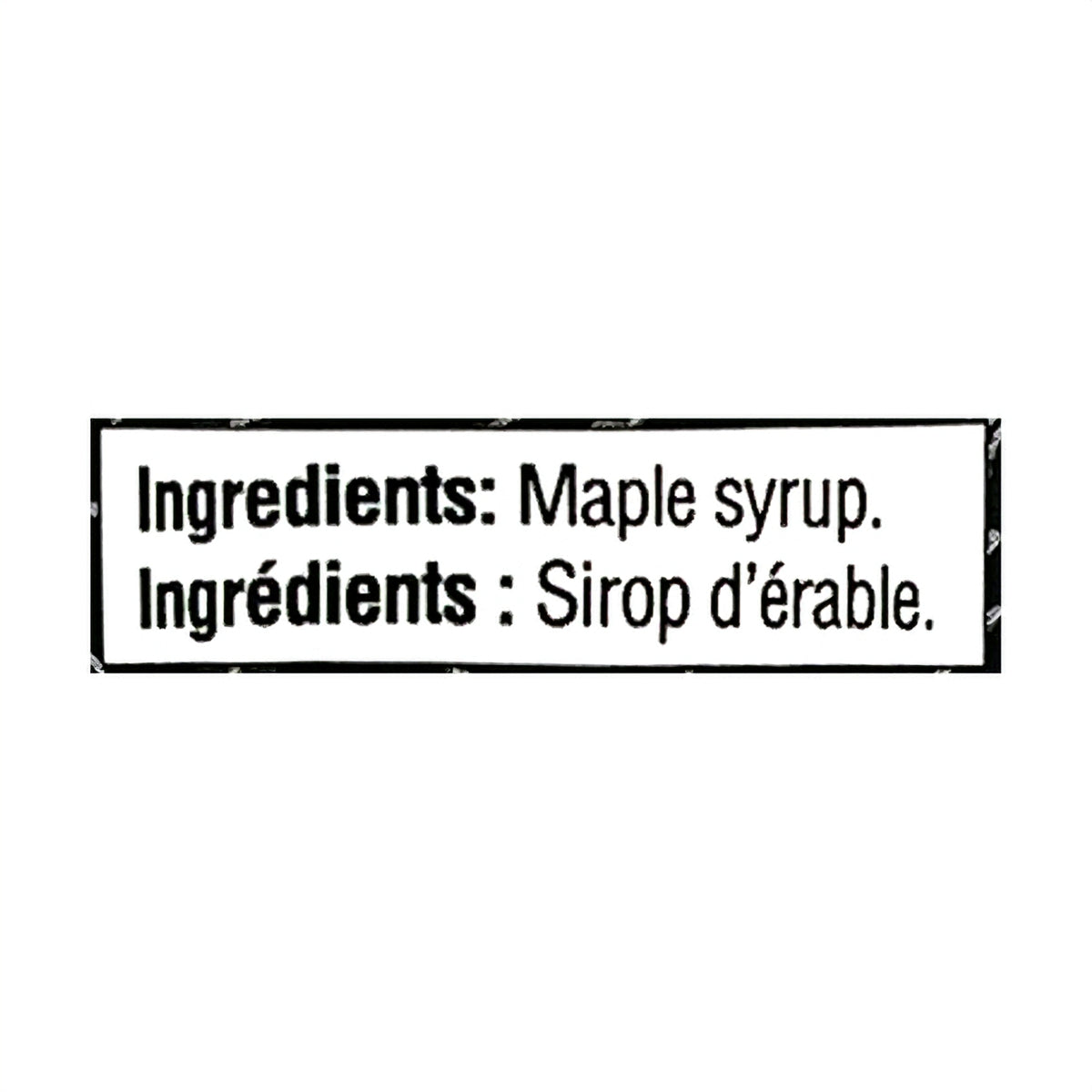 Ingredients for Camp Maple Butter Spread, Made With 100% Pure Maple Syrup, 260g/9.1 oz in English and French on a white background