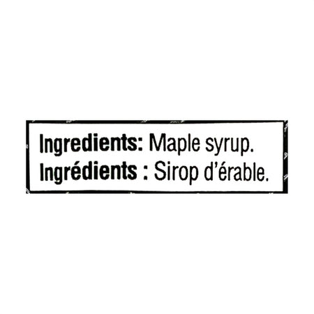 Ingredients for Camp Maple Butter Spread, Made With 100% Pure Maple Syrup, 260g/9.1 oz in English and French on a white background