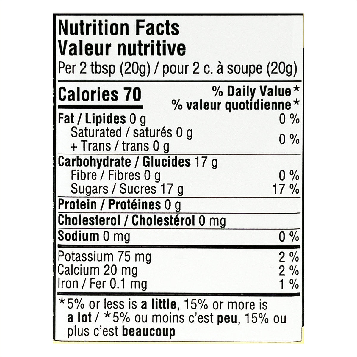 Nutrition facts label for Camp Maple Butter Spread, Made With 100% Pure Maple Syrup, 260g/9.1 oz with specific calorie count and nutritional content.